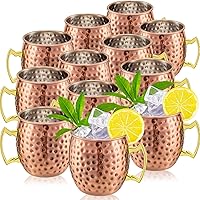 Vista 9 de Tessco Juego de 12 Tazas Moscow Mule de 16 oz, Juego de Tazas de Cobre, Tazas de Acero Inoxidable Plateadas en Cobre 304 Martilleadas para Bebidas