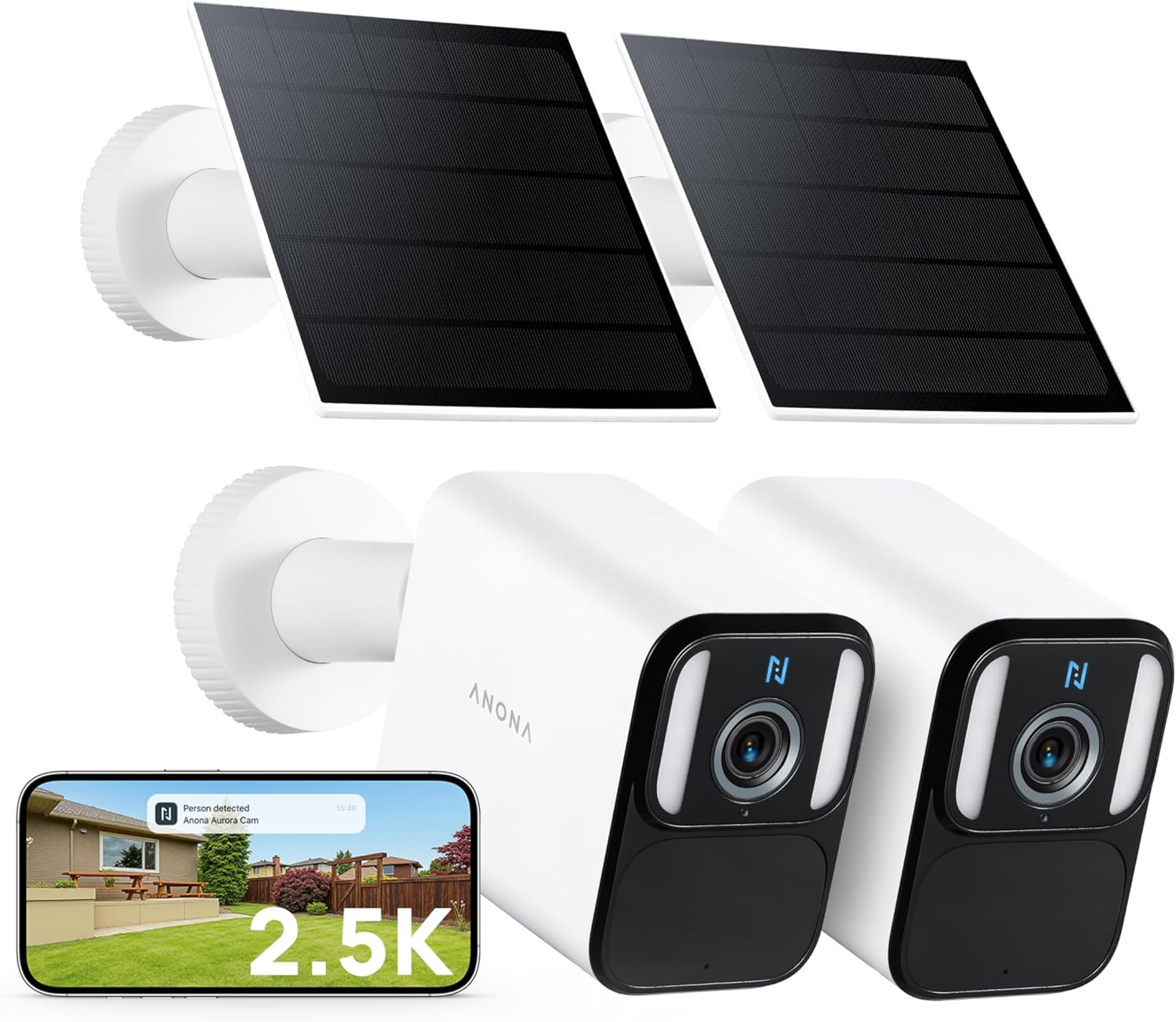 Anona Lucio 2.5K Security Camera Outdoor Battery Wireless with Solar Powered, Color Night Vision & 138° FOV, Multi-Object Detection, No Hub Needed, Two-Way Audio, IP67, 2 Pack Anona Lucio 2.5K Security Camera Outdoor Battery Wireless with Solar Powered, Color Night Vision & 138° FOV, Multi-Object Detection, No Hub Needed, Two-Way Audio, IP67, 2 Pack