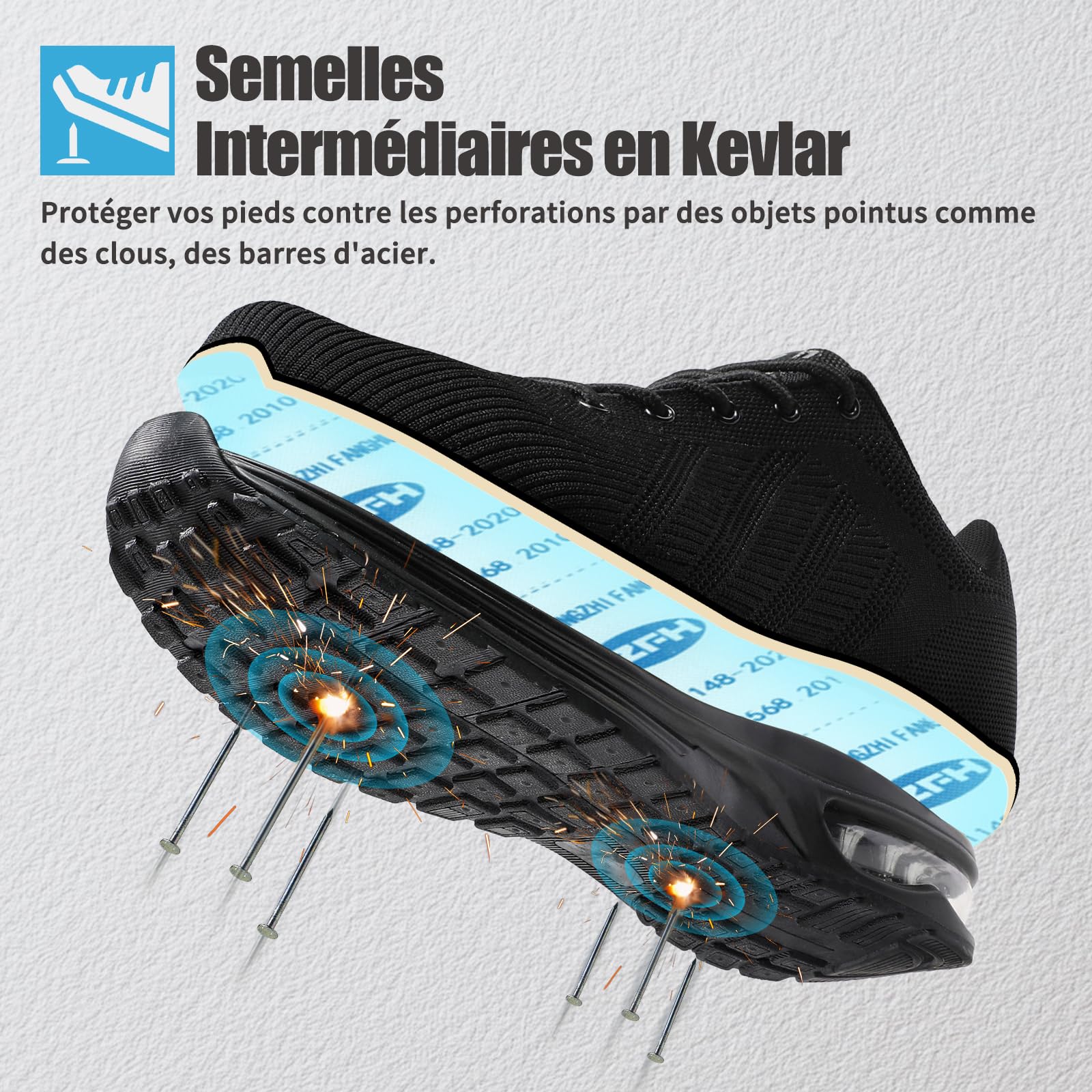 Bravover Chaussures de Sécurité Hommes Femme Embout Acier Chaussures Baskets de Secruite Légère Chaussure Travail Confortable Respirantes Chaussure de Chantier Antidérapantes