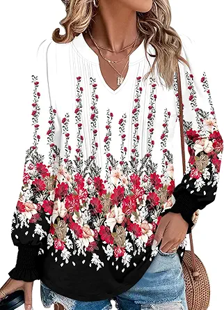 BETTE BOUTIK Long Sleeve Shirts for Women Fall Tops Dressy Blouses Pleated V Neck Tunic Tops for Leggings S-3XL