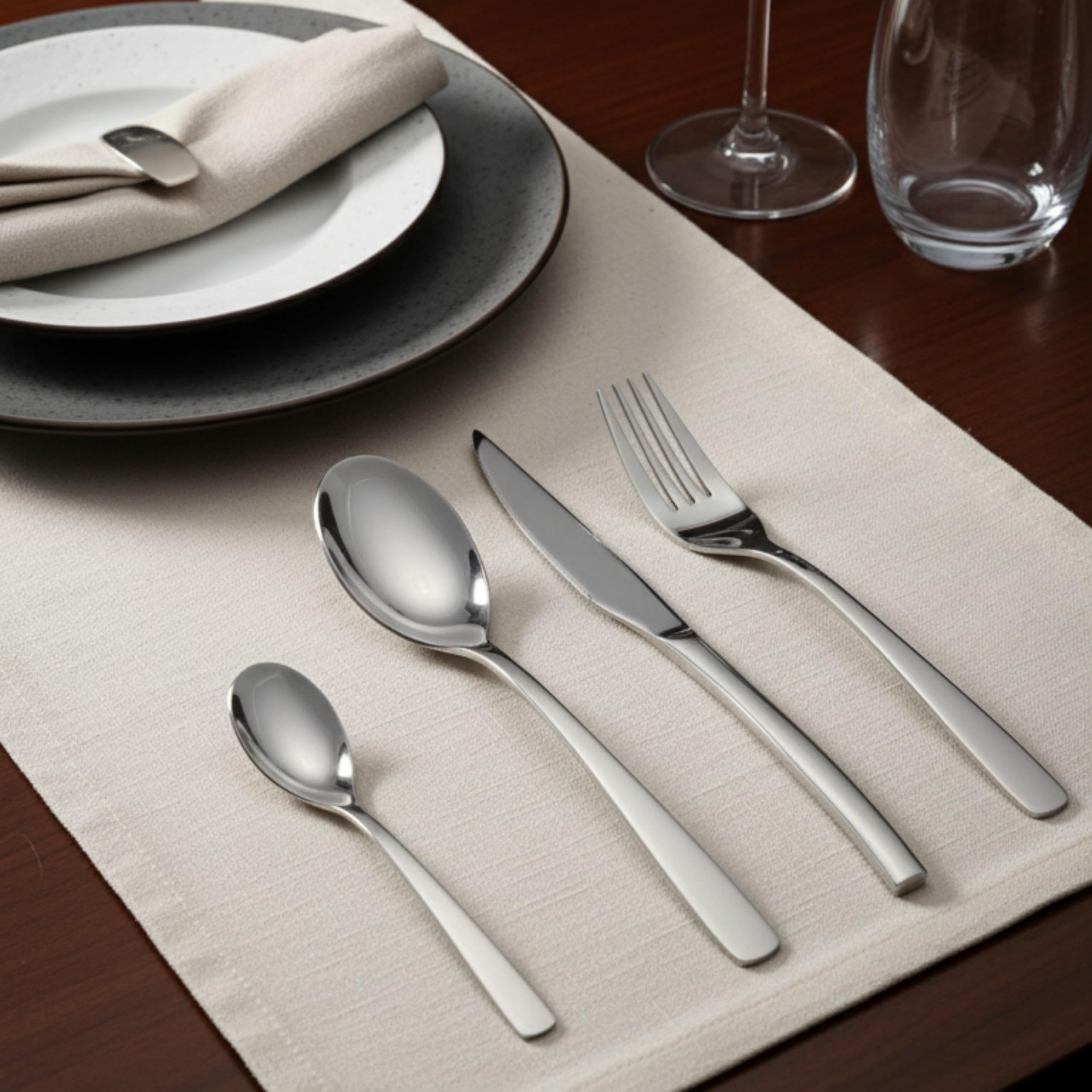 Lebrun Posate CABANA - MENAGERE 24 pezzi in finitura a contrasto - Servizio da tavola per 6 persone: 6 forchette, 6 coltelli da tavola, 6 cucchiai, 6 cucchiaini - Made in Francia.