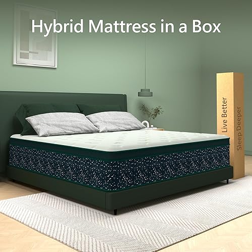 Miniatura 9 de Colchón híbrido en una caja, tamaño Queen de 12 pulgadas, colchón híbrido de espuma viscoelástica de gel tamaño Queen con resortes embolsados