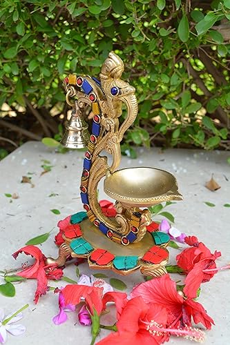 Miniatura 3 de Aakrati Latón Diya indio Diwali lámpara de aceite Pooja luz Puja Decoraciones Mandir Artículos de decoración