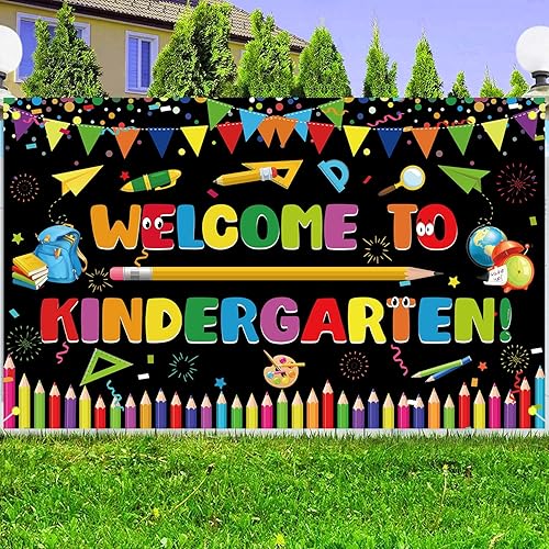 Fondo de fiesta para el primer día de escuela de jardín de infantes, colorido cartel de bienvenida al jardín de infantes, primer día de preescolar