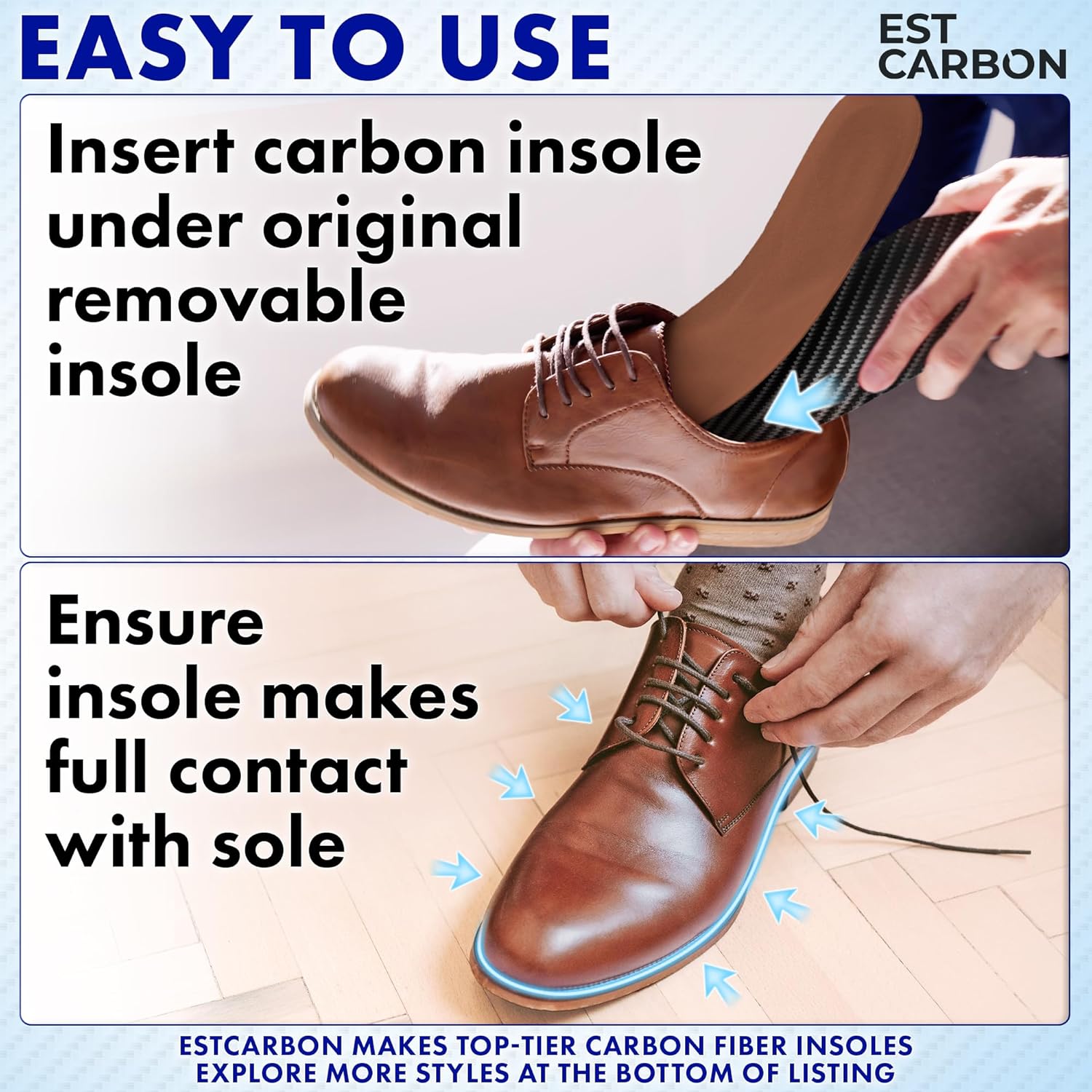 EstCarbon - Carbon Fiber Insole - 1 pc, Men 10-10.5, Women 11-11.5 - Unisex Orthotic Shoe Insert - Stiff Foot Plate - Turf Toe, Hallux Rigidus, Flat Feet, Plantar Fasciitis, Mortons Extension - Image 3