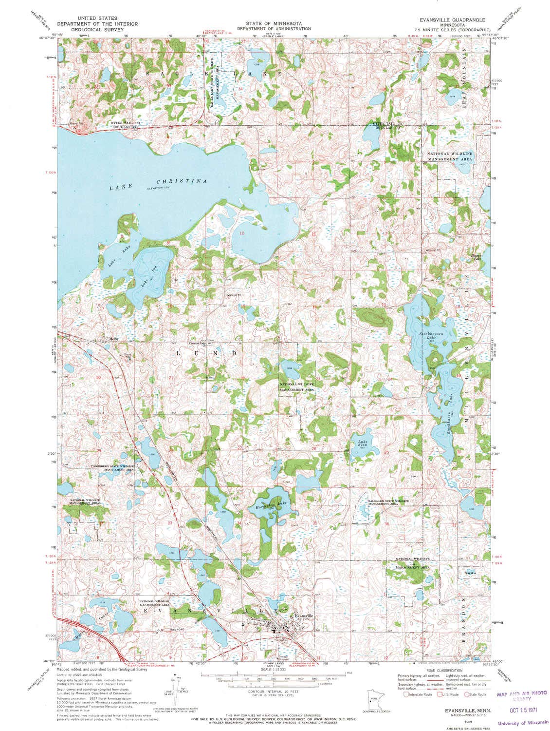YellowMaps Evansville MN topo map, 1:24000 Scale, 7.5 X 7.5 Minute, Historical, 1969, Updated 1971, 27.23 x 21.53 in