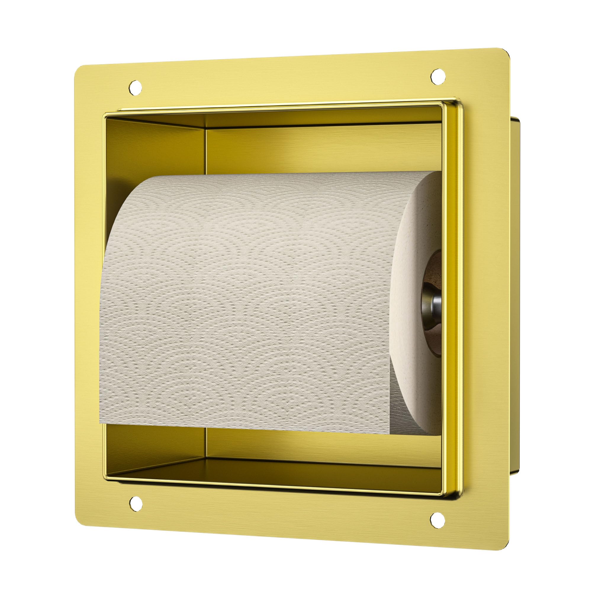 Unterputz Toilettenpapierhalter Edelstahl, WC Toilettenpapierhalter für das Badezimmer Halterung, 14.5×14.5×8.7cm, Klopapierhalter für die Renovierung und den Ausbau des Badezimmers,Golden