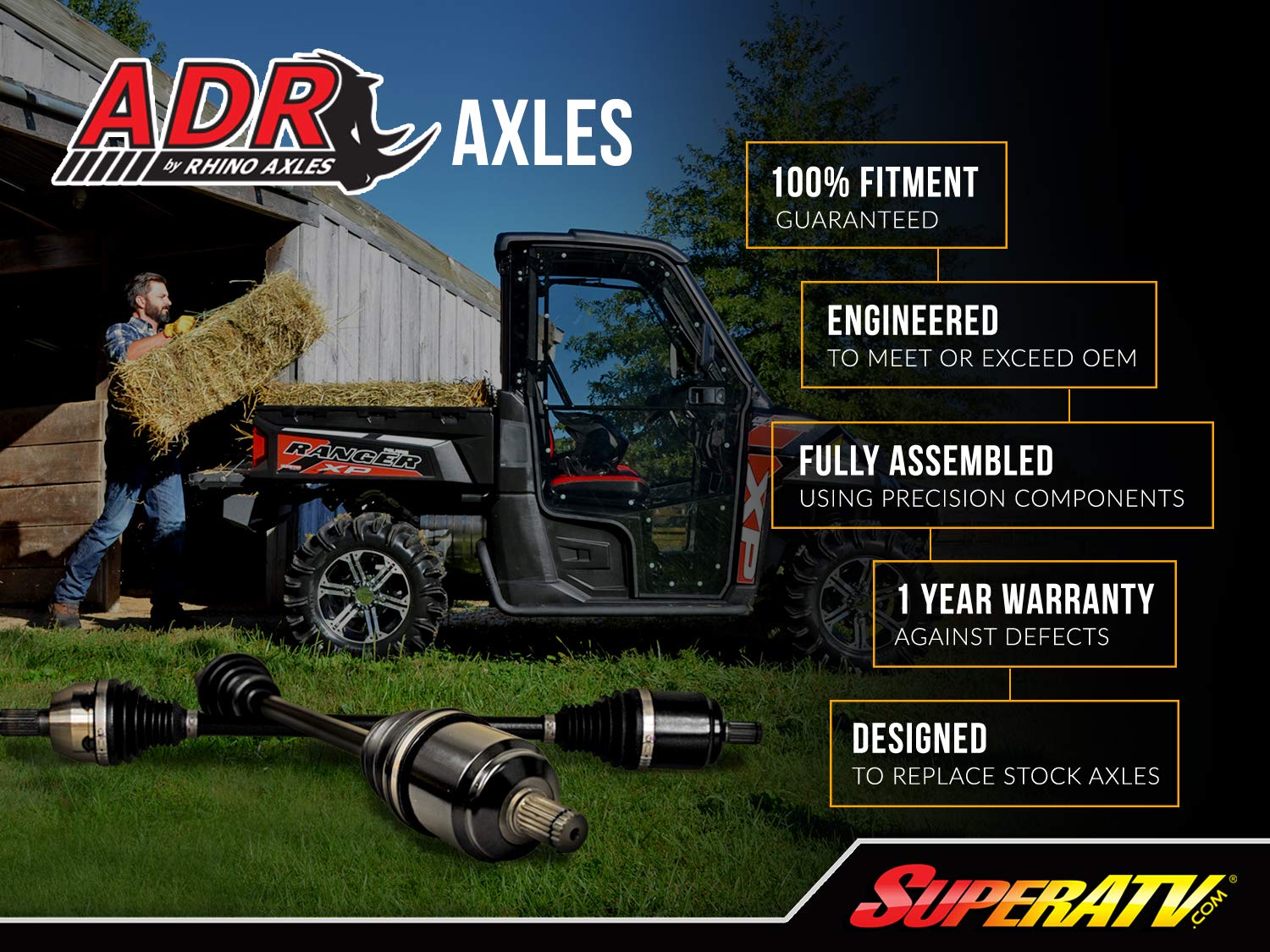 SuperATV ADR Front Axle for Polaris Ranger XP 800 / Crew (See Fitment