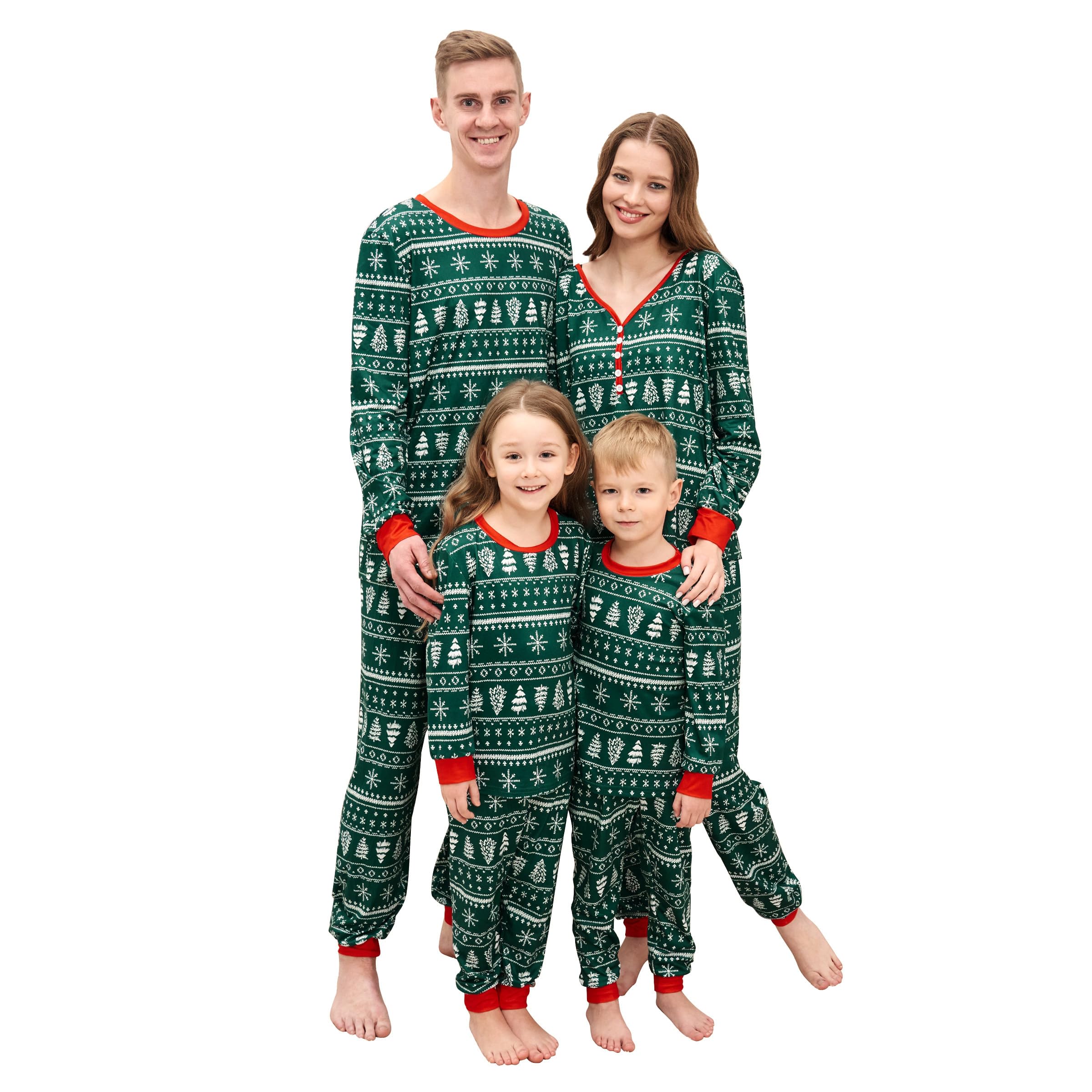 Cysincos Family Matching Christmas Pajamas Set Xmas Pjs Set Soft Long Sleeve Holiday Sleepwear Outfits for Women Men Couples