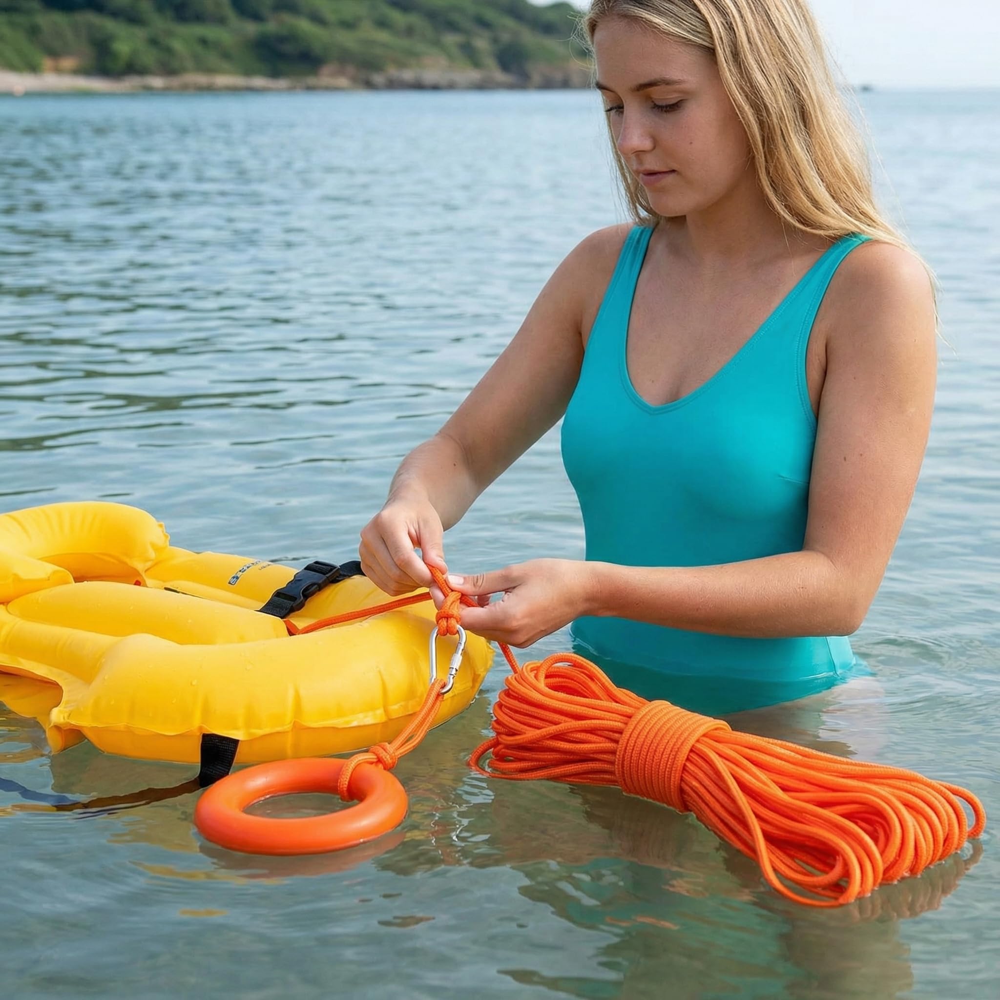 Corde De Sauvetage Flottante 10 Mm X 30 M Orange Réfléchissante Avec Bracelet - Idéale Pour Sauvetage Marin, Pêche, Kayak, Voilier Et Piscine