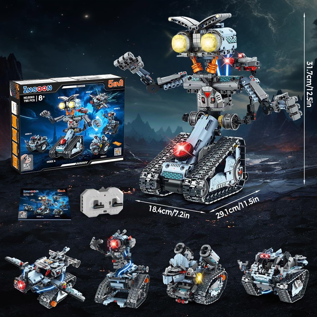 INSOON Juguete de Construcción de Robot con Luces LED, Kit de Construcción 5 en 1 Controlable por App, 755 Piezas, Robot de Combate, Regalo para Niños y Niñas de 6 a 12 años