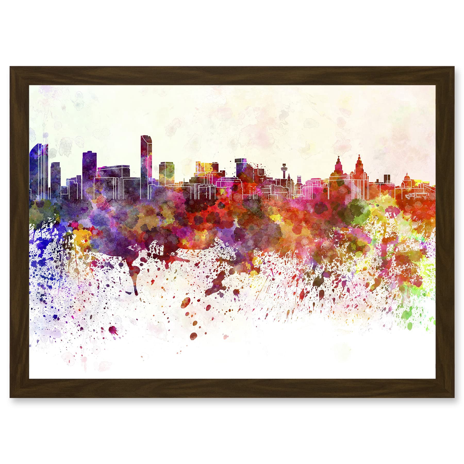 Artery8 Painting Cityscape Liverpool Skyline Paint Splash A4 Artwork Framed Wall Art Print
