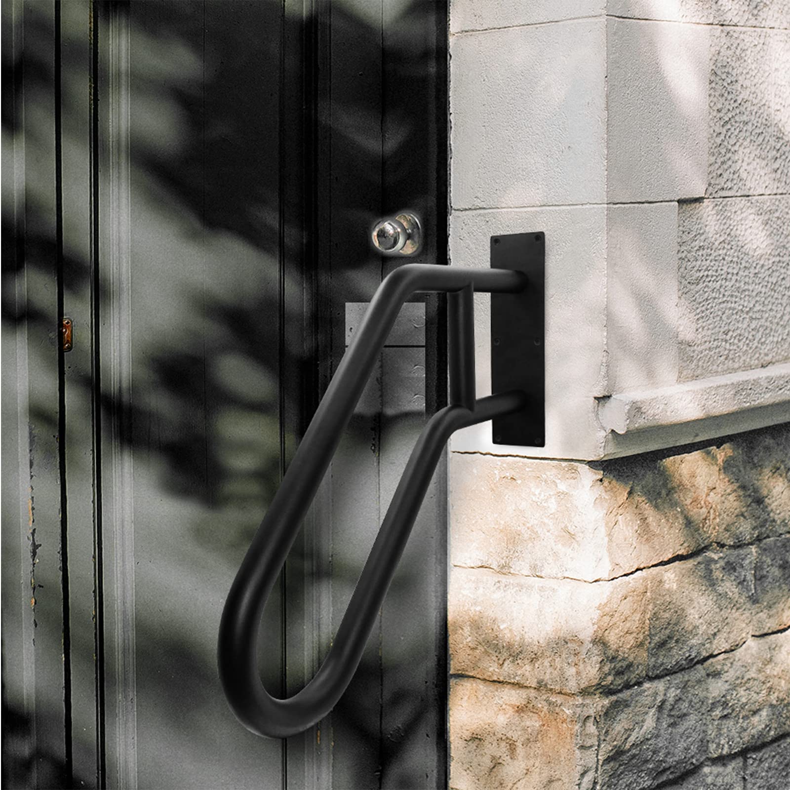 Handrails for Outdoor Steps Wall Mount, Railings for 1-3 Steps, U-Shaped Handrail with Matte Black Finished, Stair Handrails for Kids, Elderly, Pregnant Women, Disabled (26" Length, 1.25" Pipe)