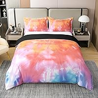 Vista 14 de Juego de ropa de cama de 100 % algodón pastel arcoíris con rayas abstractas onduladas, funda de edredón brillante, turquesa, azul, rosa, morado
