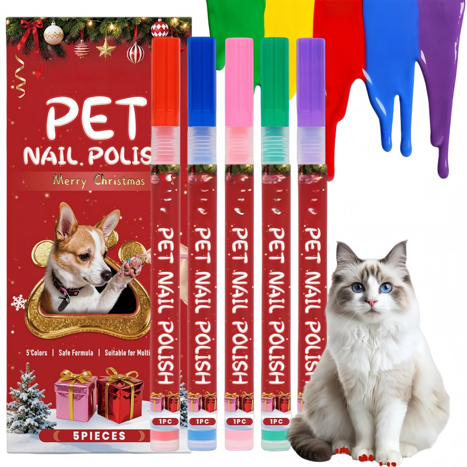5PCS Dog Nail Polish Pens Quick Dry,Colors Dog Safe Nail Polish Set,Dog Safe Paint,Pet Nail Polish Pen Is Ideal As A Gift For Holiday Parties,Safe Waterproof Formula,Can Be Reapplied Bright Color