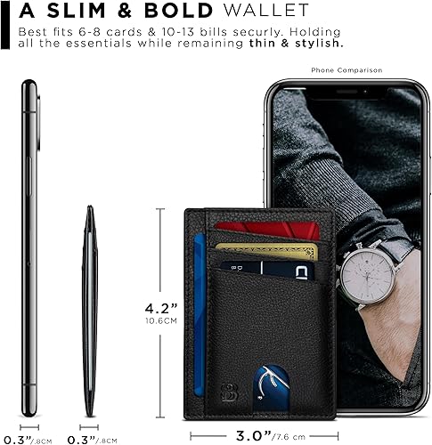 Miniatura 4 de SERMAN BRANDS RFID Blocking Slim Minimalist Mens Front Pocket Wallet. Thin Card Holder. Full Grain Leather Wallets for Men