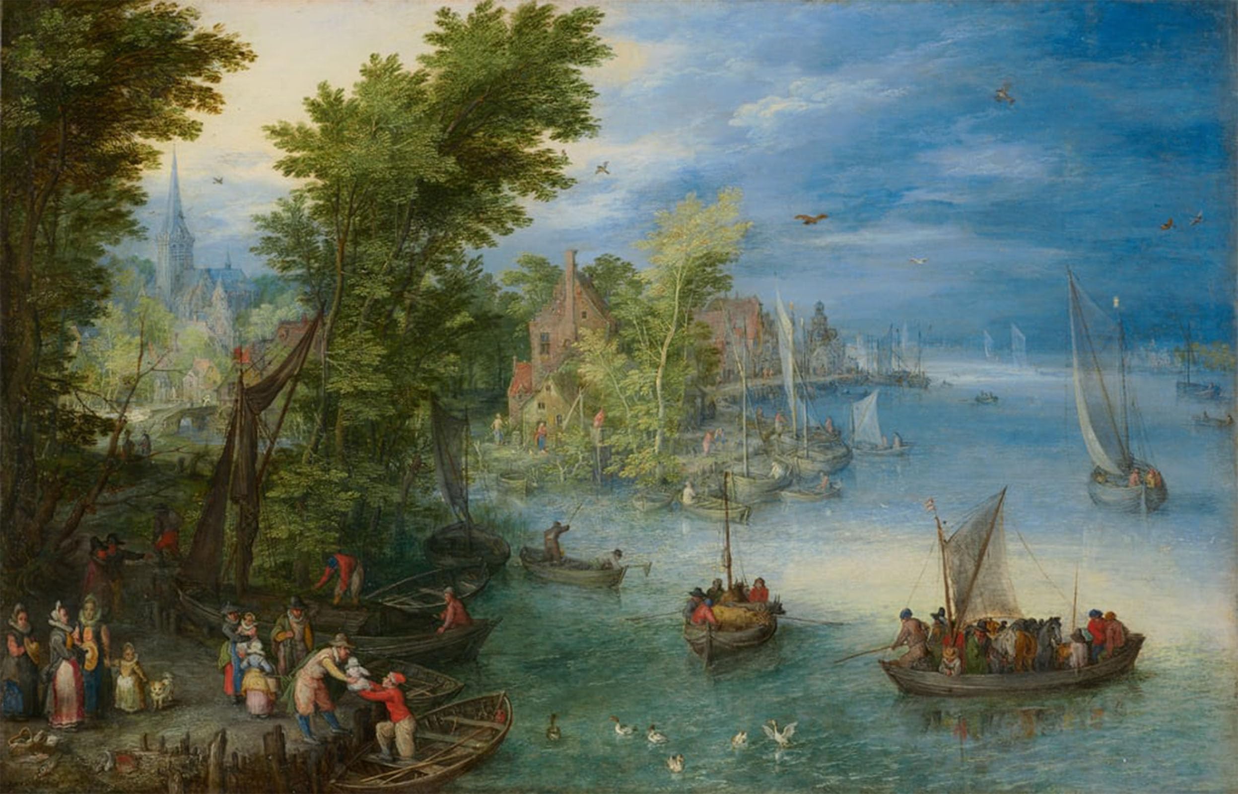 ARTXLXXBN Famous Painting Canvas Artwork Graffiti Print River Landscape by Jan the Elder Brueghel Portrait Canvas Image for Home Decor 60x90cm