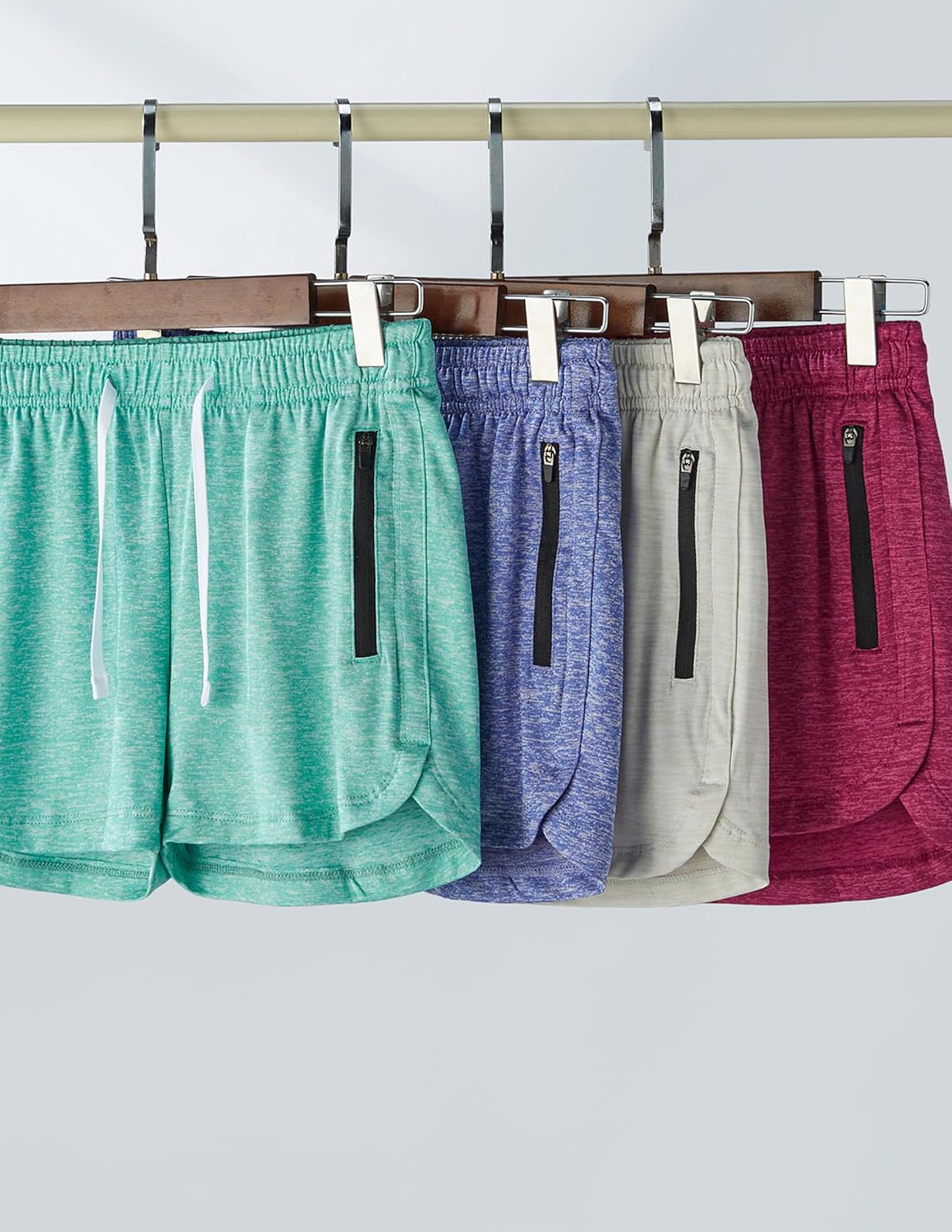 4 Pack Youth Girls Athletic Shorts 3", Girls Soccer Shorts, Kids Workout Gym Clothes Activewear Apparel with Zipper Pockets - Image 4