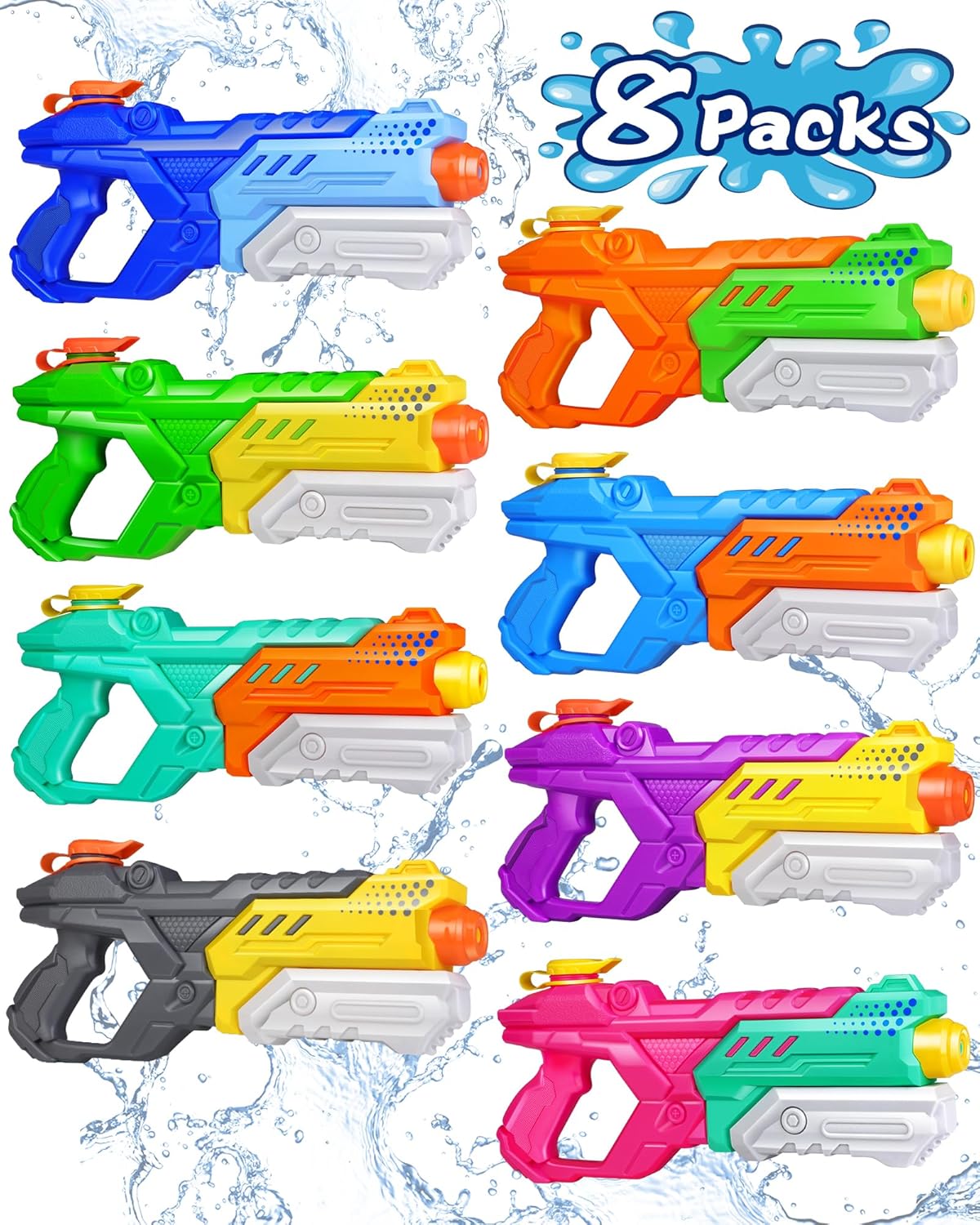 Quanquer 8 Pack 600cc Water Guns for Kids & Adults, Large Capacity Pump Action Super Squirt Blasters Soaker with Long Range up to 32 FT, Summer Outdoor Pool Beach Water Toys for Boys Girls