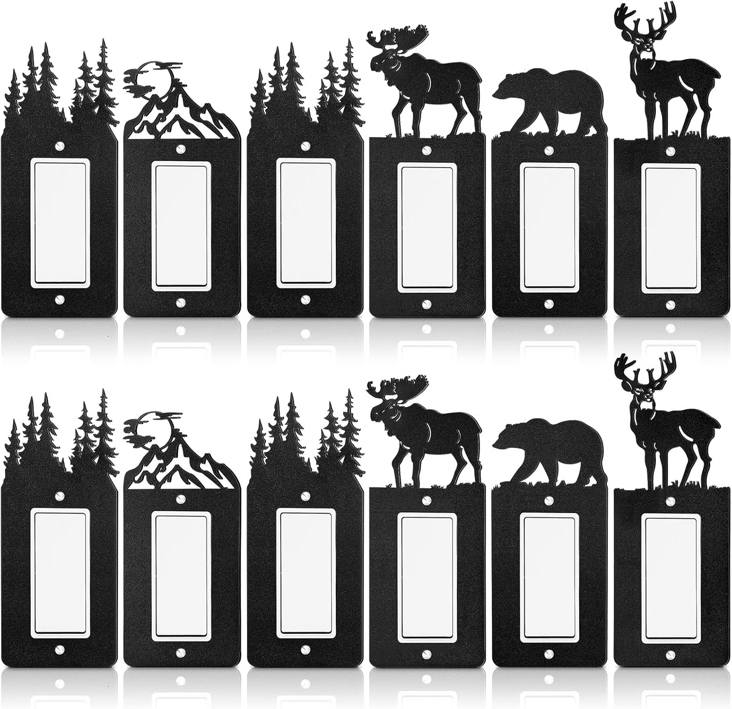Kingdder 12 Pcs Metal Bear Light Switch Cover Moose Tree Mountain Elk Black Light Switch Plate Forest Outlet Toggle Wall Plate Cover for Home Single Gang Socket(Classic Style)