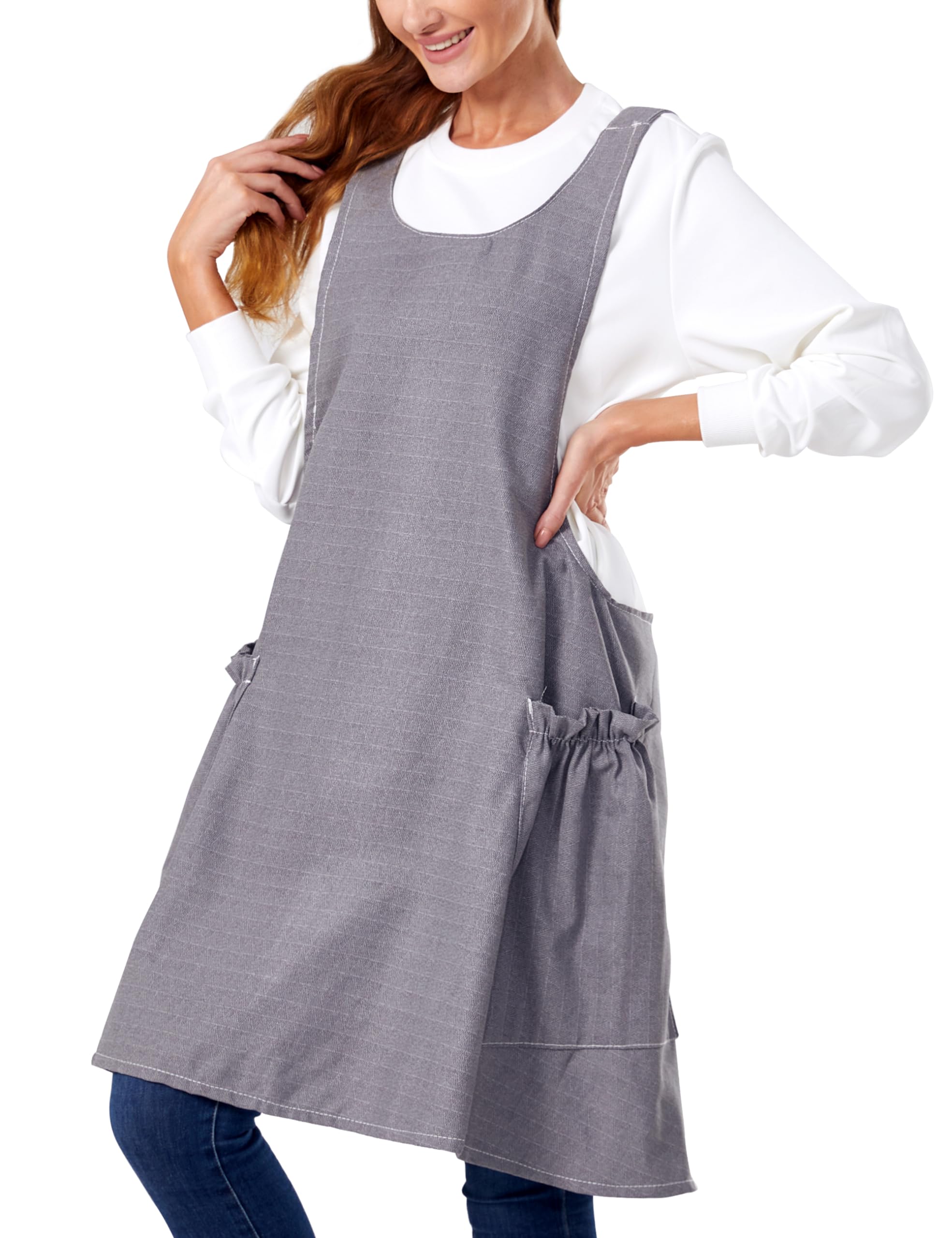 Cozy Adjustable Cross Back Aprons for Women with Pockets Cotton Linen Cooking Kitchen Baking