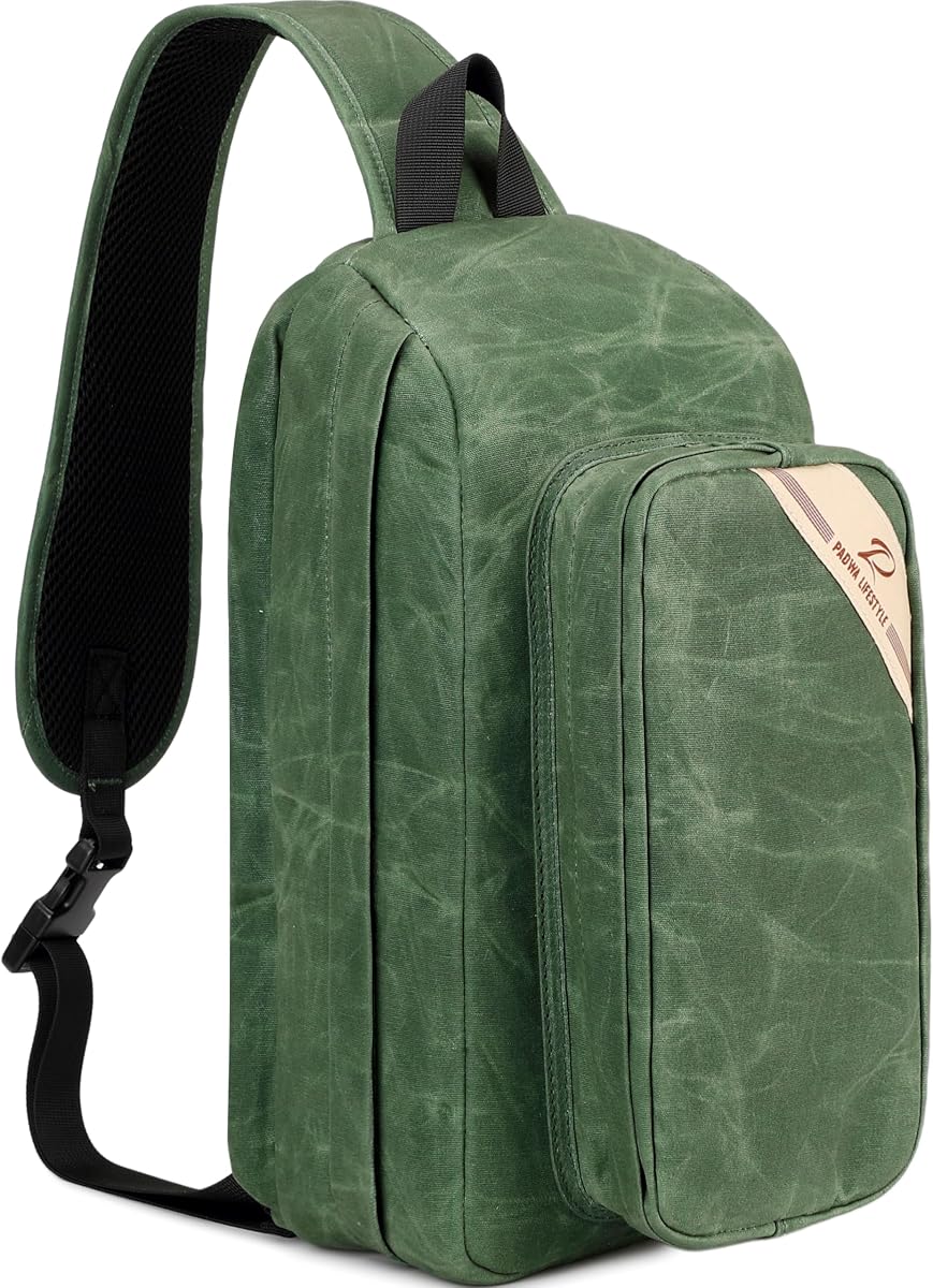 Padwa Lifestyle Bolso bandolera verde para cámara – Lona encerada con memoria compacta para cámara y bolso cruzado con acceso rápido, bolso versátil y ligero para uso diario, ideal para fotógrafos, viajes, fotografía
