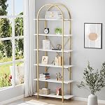 Arbuxzuy Arched Bibliothèque 5 Table de livre de niveau, 31.5 Largeur de pouce Bibliothèque d'arche industrielle, Étagère de grande taille avec étagères ouvertes pour le bureau à domicile, Salon, Chambre, Rustique Brown