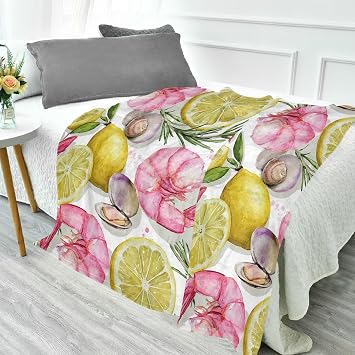 Pink Shrimp with Lemon Super Soft Reversible Cozy Blanket, Fun Throw Blankets with Glow in The Dark for Couch, Travel & Camping,Home Decor | Machine Washable 55"x70"