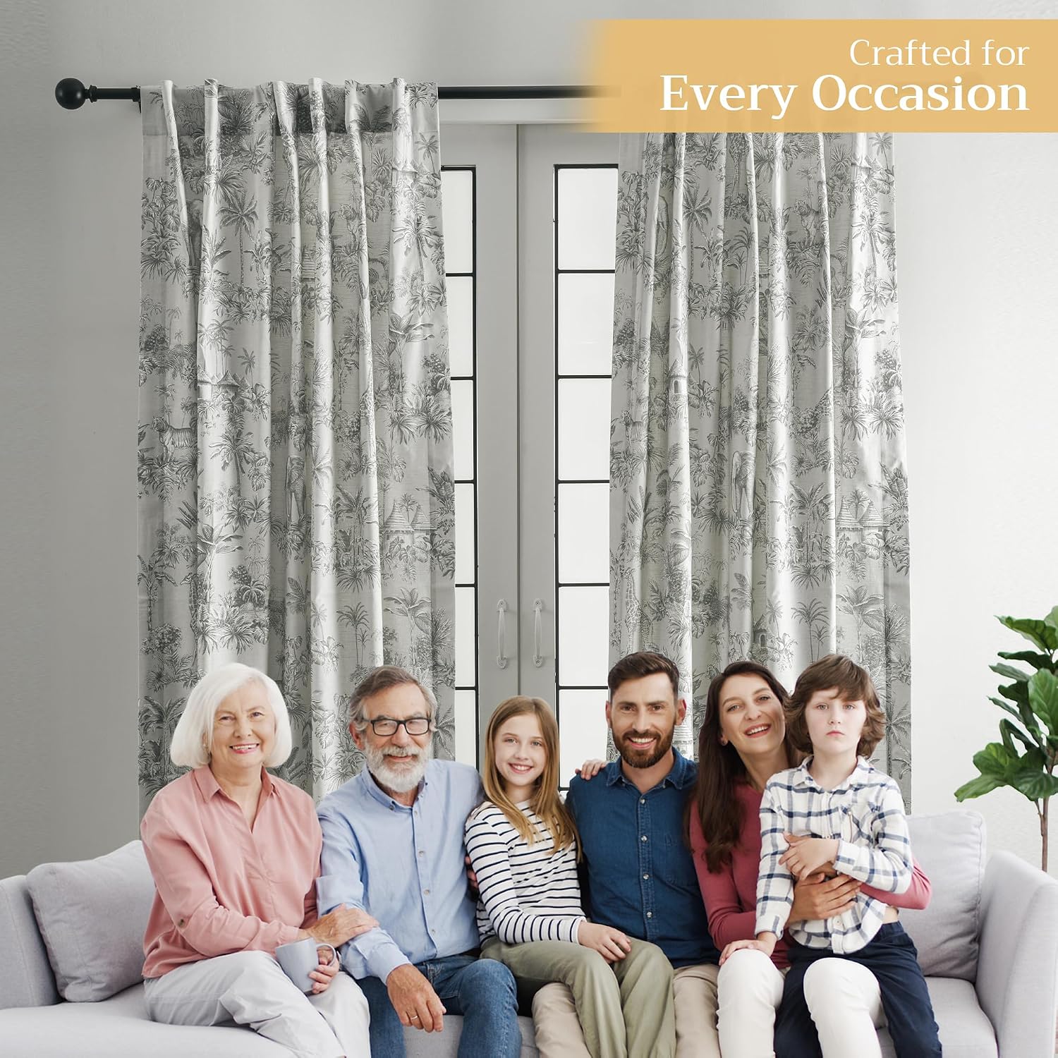 Maison d' Hermine Curtains for Living Room 100% Cotton 84 inch Length One Panel Light Filtering Toile Curtains for Bedroom Windows with Rod and Loop Pockets Drapes (Savana Jouy Green, 50" W x 84" L) thumbnail