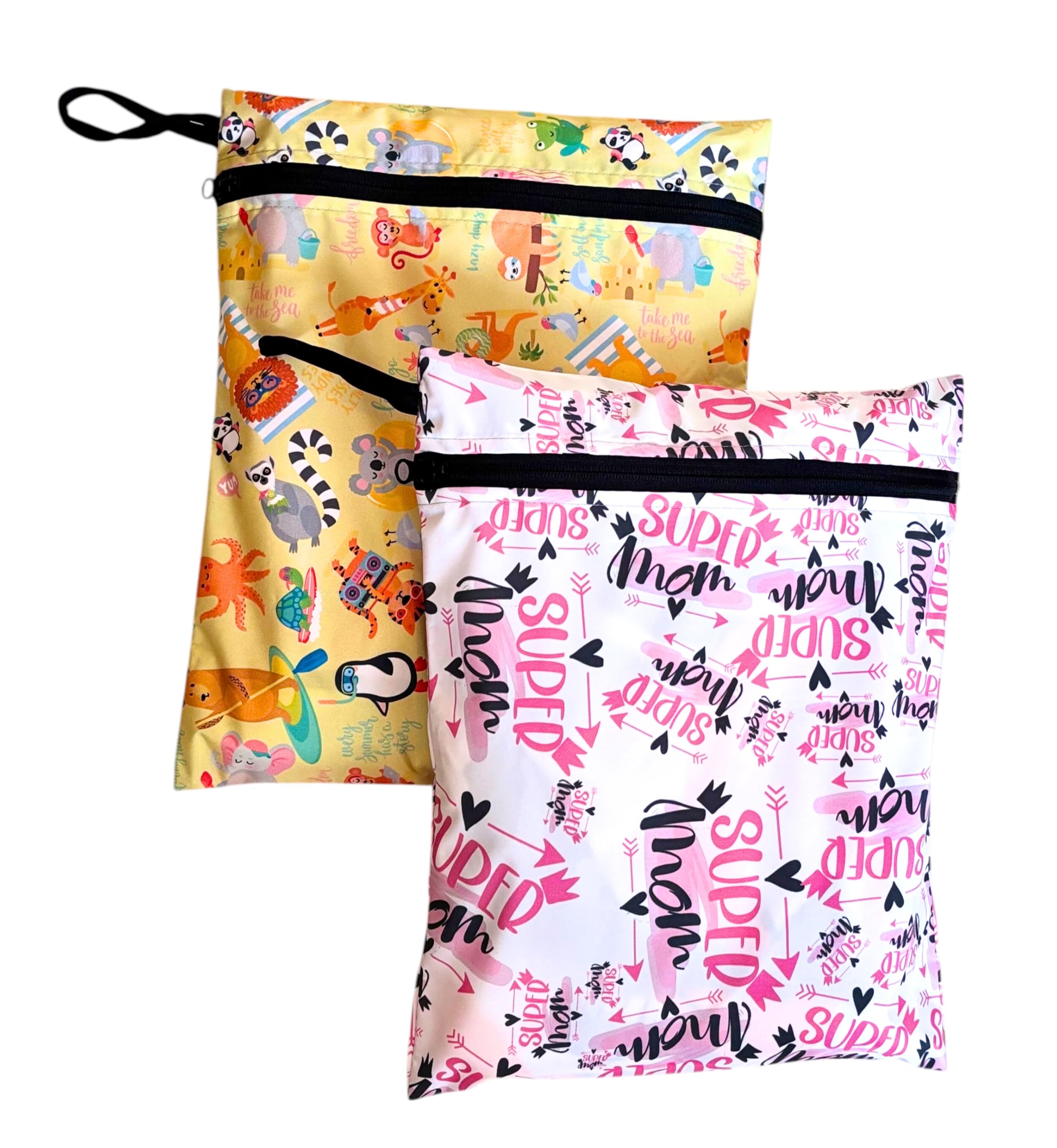 Yorni 2 Adet, 37 x 30 Cm, Mom ve Summer Desen, Sıvı Geçirmeyen Çok Amaçlı Çanta, Ekonomik Set, Yıkanabilir, Fermuarlı Tote Bag
