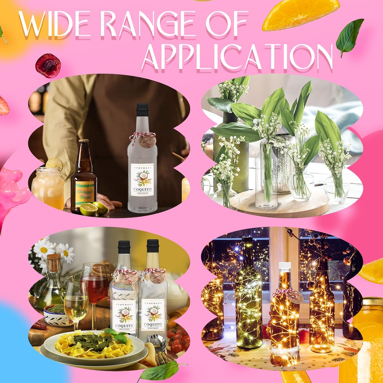 Baderke 12 Set Plastic Coquito Bottles 32 oz Plastic Clear Wine Bottles with Caps and Tags for Home Brewing Wedding Party Favors (Black) - Image 6