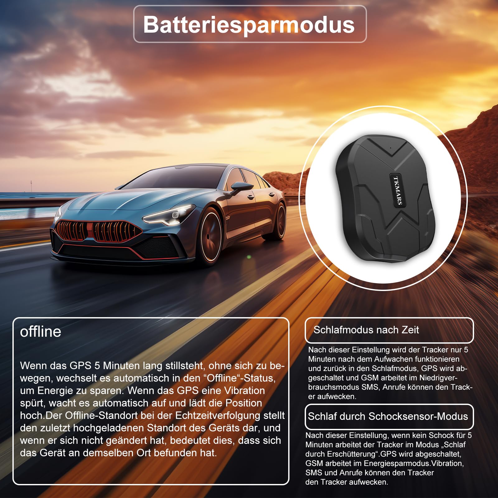TKMARS GPS Tracker Ohne ABO GPS Tracker Auto 90 Tage Standby-Zeit, 5 Sekunden Zum Aktualisieren Der Position, Stark Magnetisch und Wasserdicht mit Kostenloser App, 5000mah