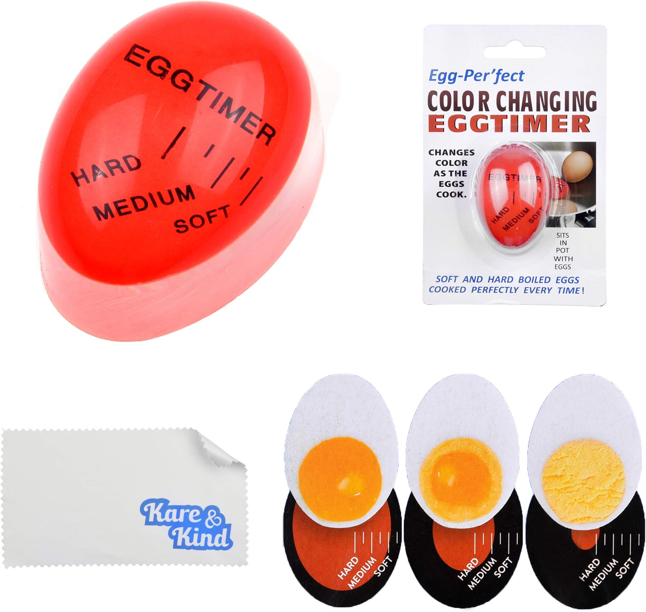 Egg Timer with Color Change Indicator - Set of 2 Egg Timer for Soft, Mid-Hard and Hard Eggs - Heat Sensitive, Durable and Safe Kitchen Accessories