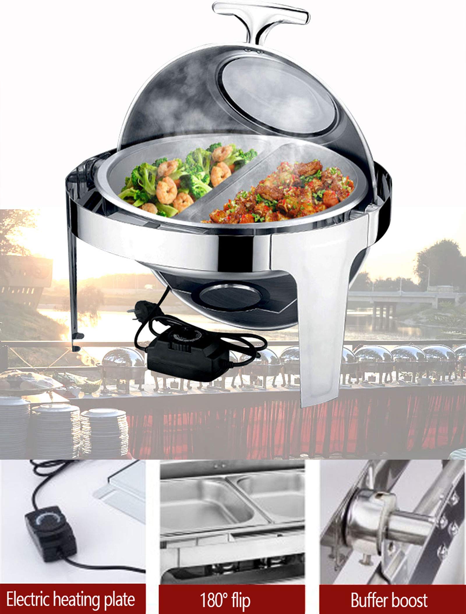 Scaldavivande In Acciaio Inox, Scaldavivande E Scaldavivande Per Buffet, Scaldavivande Con Coperchio A Rullo Da 6 Litri, Scaldavivande Per Buffet, Banchetti, Matrimoni O Feste, 49 X 49 X 46 Cm, Gn 1/
