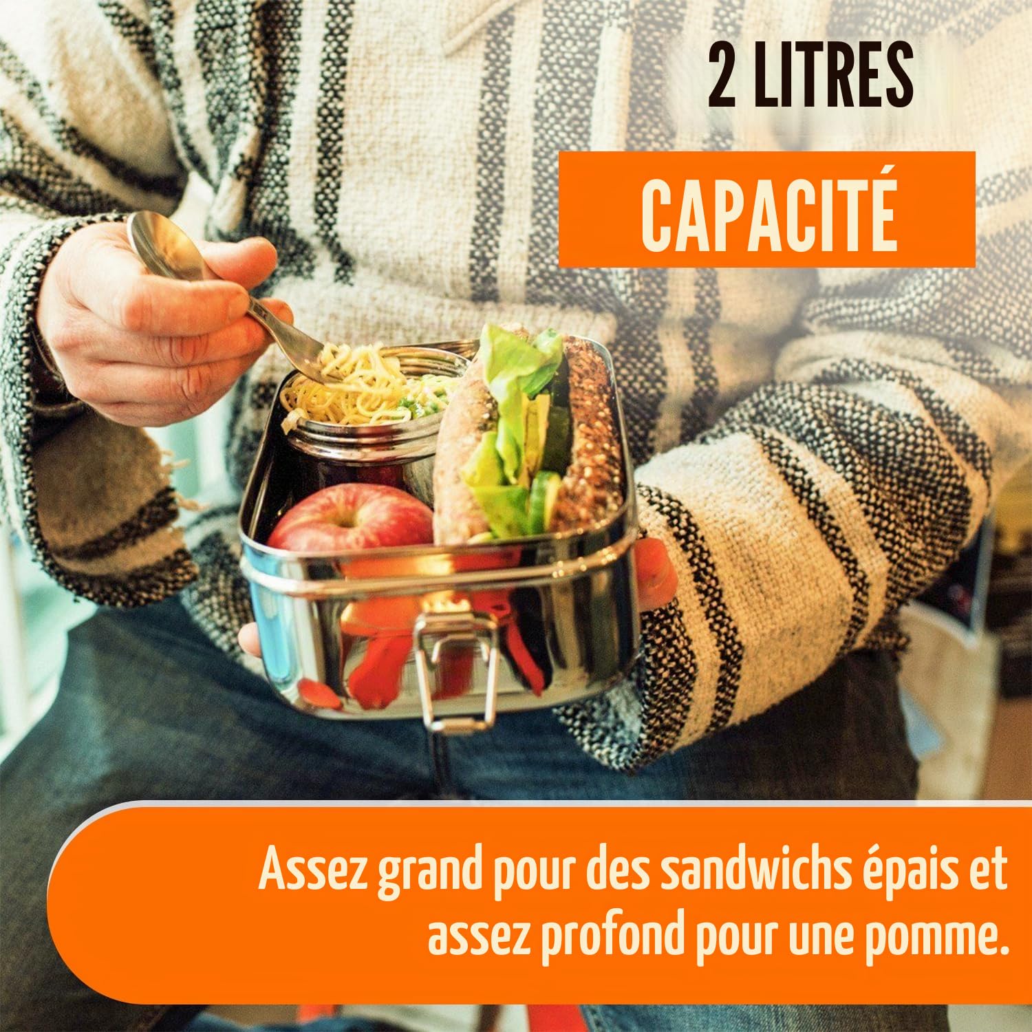 Elephant Box Original Grande boîte à déjeuner en acier inoxydable (2 litres)
