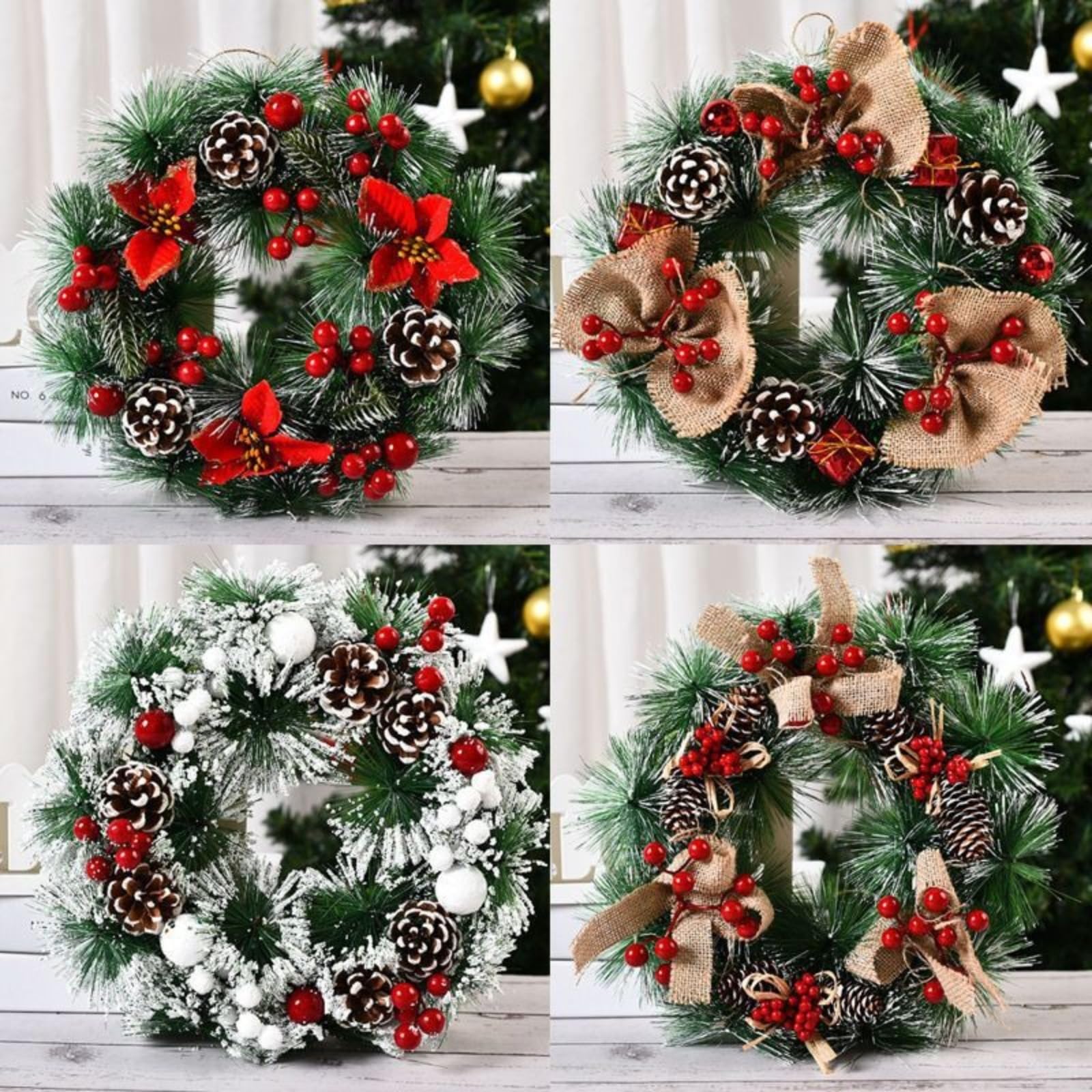 Couronne de Noël 30 cm à suspendre à une porte, décorations de Noël pour sapin de Noël, décoration murale
