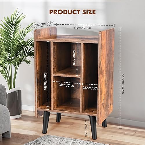 Miniatura 2 de Soporte para tocadiscos, tocadiscos con almacenamiento de vinilo, estante de audio, mesa de noche con patas de madera para dormitorio, sala de