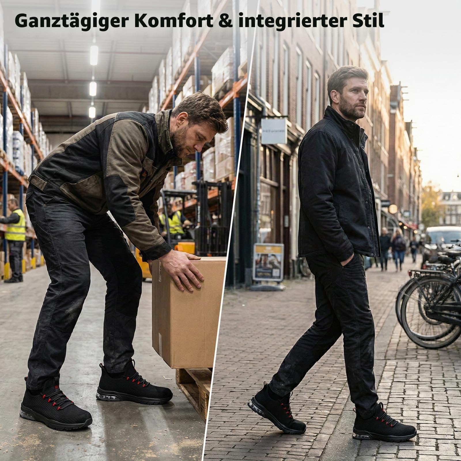 SPIEZ Arbeitsschuhe Herren Damen Leicht Sicherheitsschuhe Mit Luftpolster Kunststoffkappe, Atmungsaktiv Sportlich Schutzschuhe für BAU Industrie, Schwarz/Rot, EU 36–46