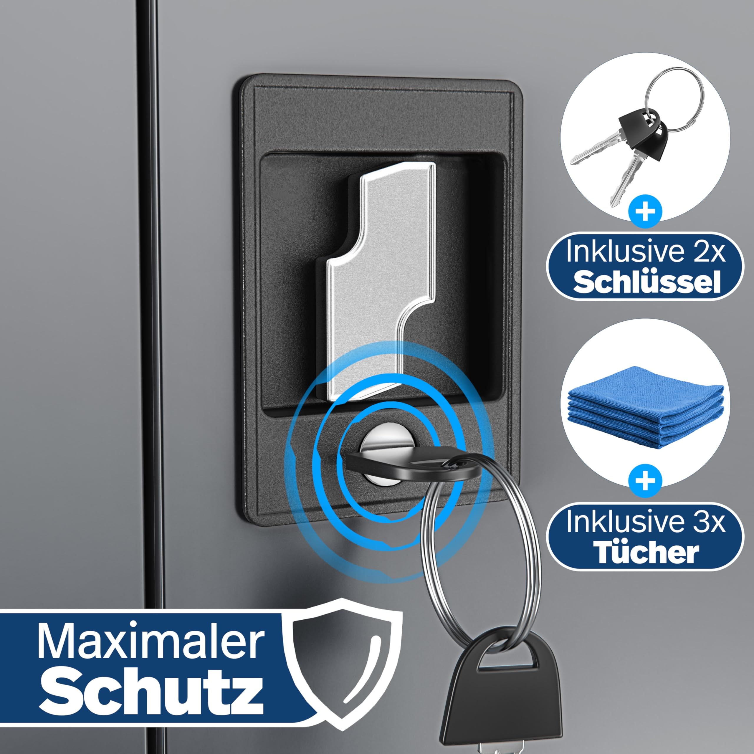 KESSER® Armadietto con serratura con ante a battente, 180 x 80 x 40 cm, in acciaio con 4 ripiani regolabili in altezza, 5 scomparti flessibili, max. 40 kg per scomparto, incluse 2 chiavi