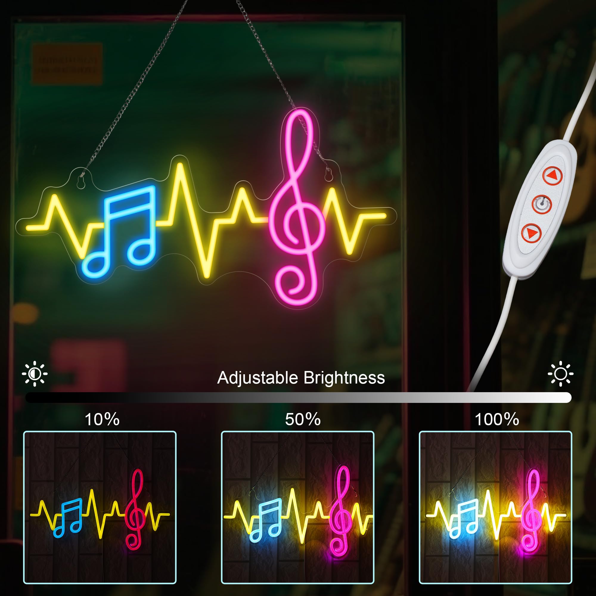 CoolGift Mart Music Notes Neon Sign, Dimmable LED Neon Wall Sign USB Powered - Image 3