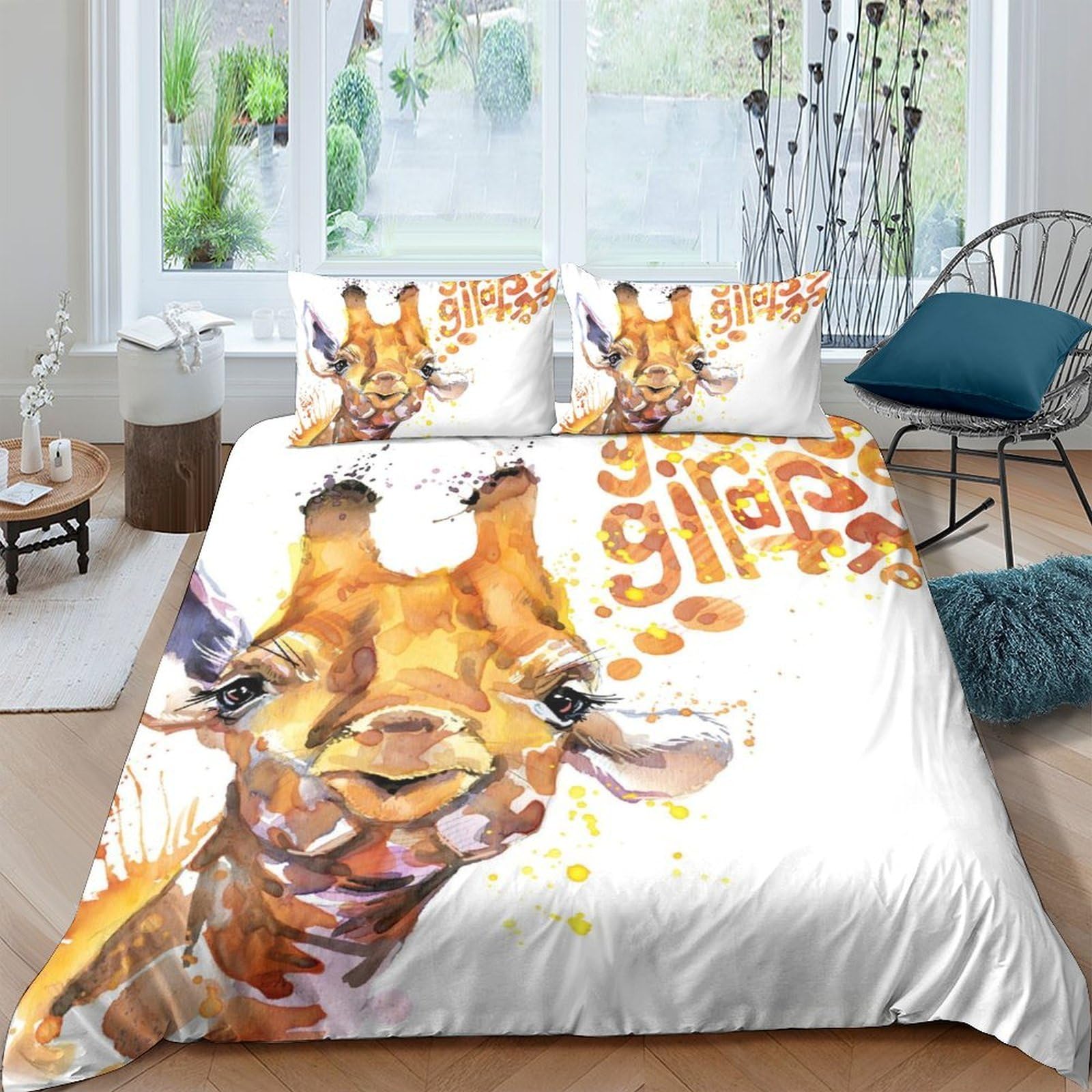 Ctjqhvkz Style-6 3D Printed Giraffe Watercolor Fitted Sheet Microfiber Soft Animal Art Mattress Cover For Bedroom Dorm Decor Single（135X200cm）