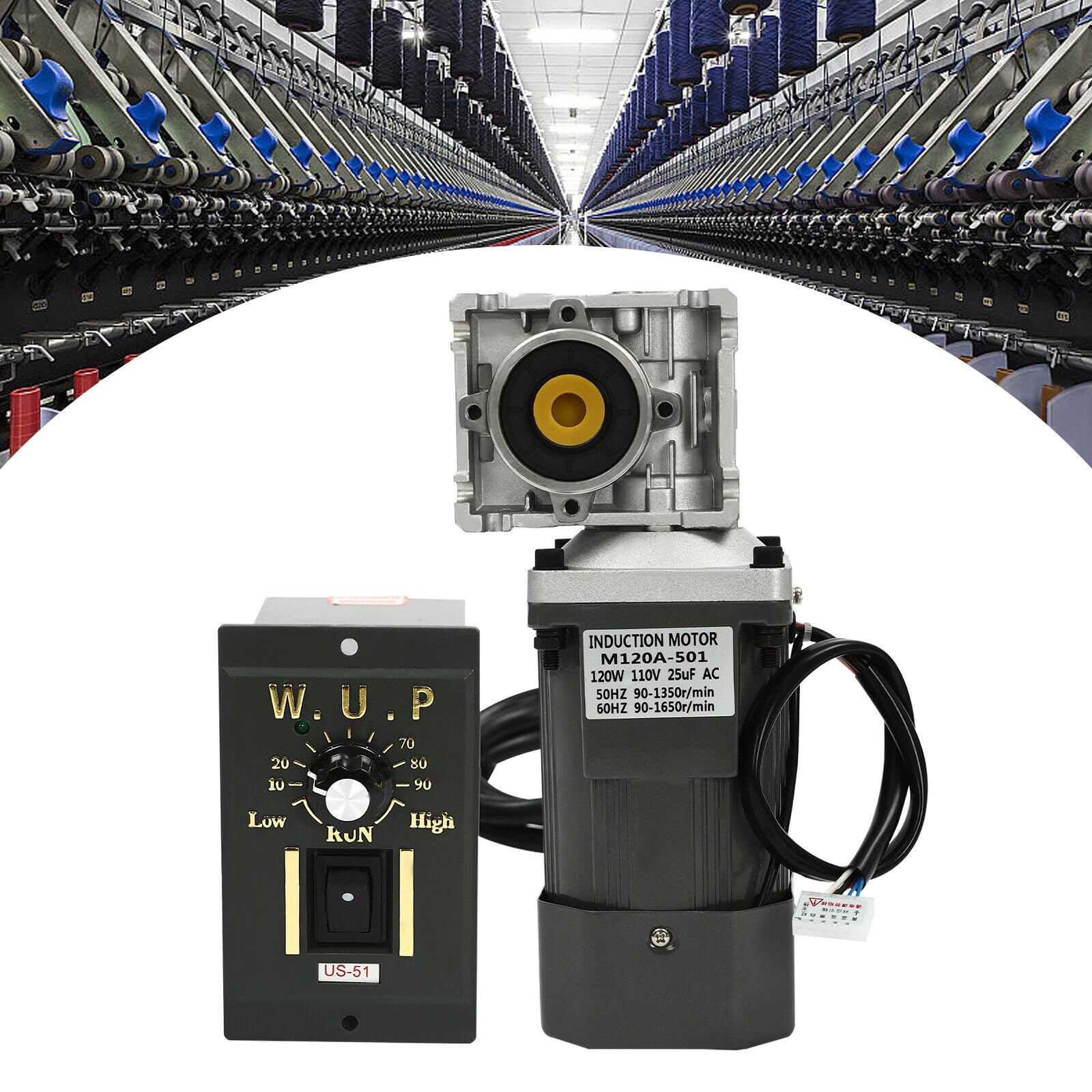 #US High-Efficiency 120W Gear Reducer Motor with Speed Controller and High Torque