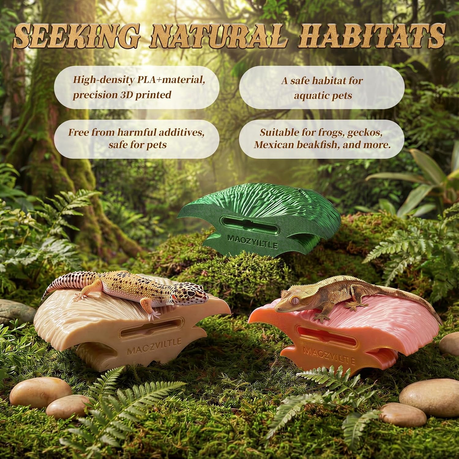 Mushroom Reptile Ledge| Tree Frog Terrarium Tank Accessories, Crested Gecko Tank Accessories, Frog Habitats, Fish Tank Decor| Terrarium Plants Decor from Daughter| No Suction Cups image 4