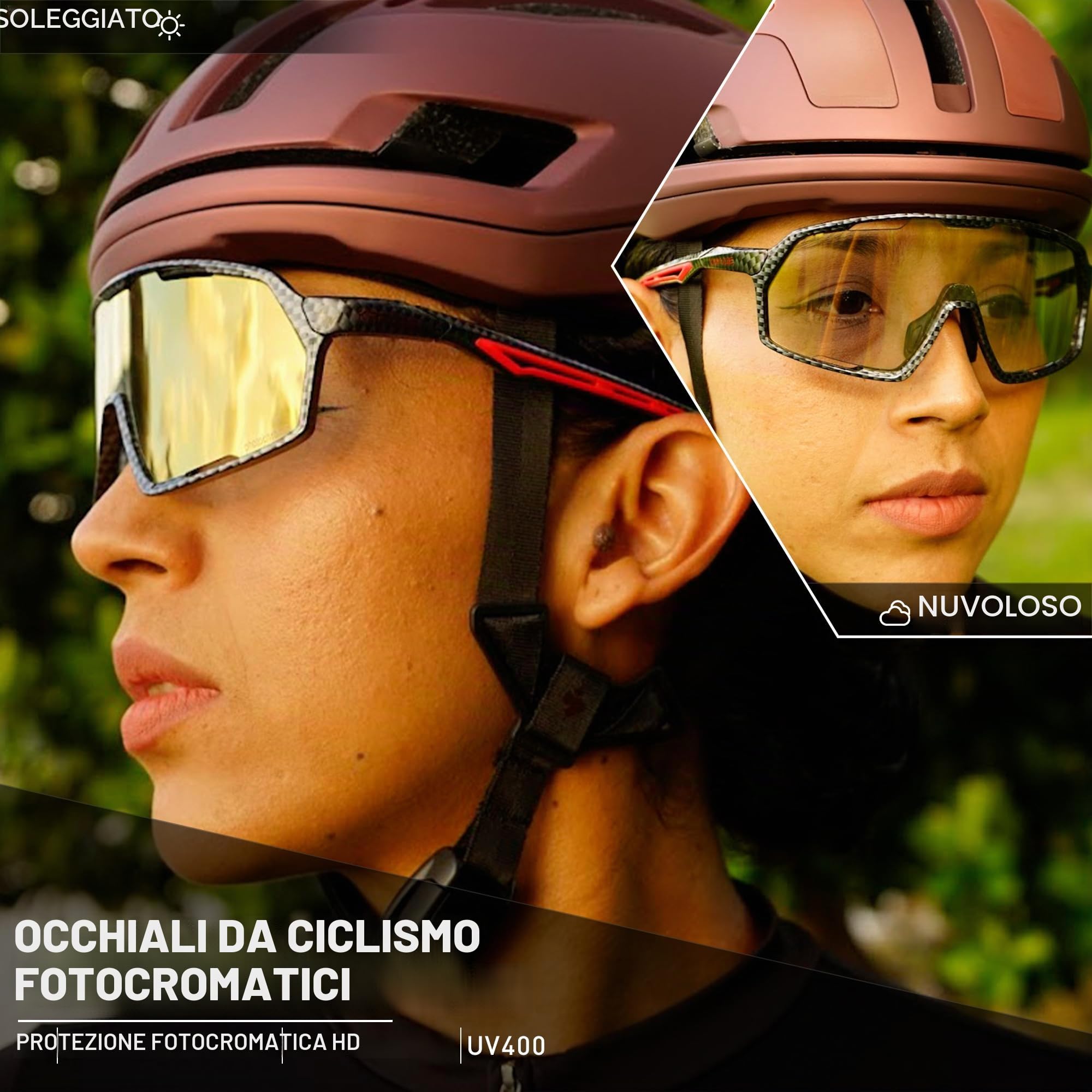 KAPVOE Occhiali da Ciclismo Fotocromatici Uomo Donna Trasparenti Occhiali da SoleSportivi Bici Mountain Bike MTB Bicicletta Baseball K160