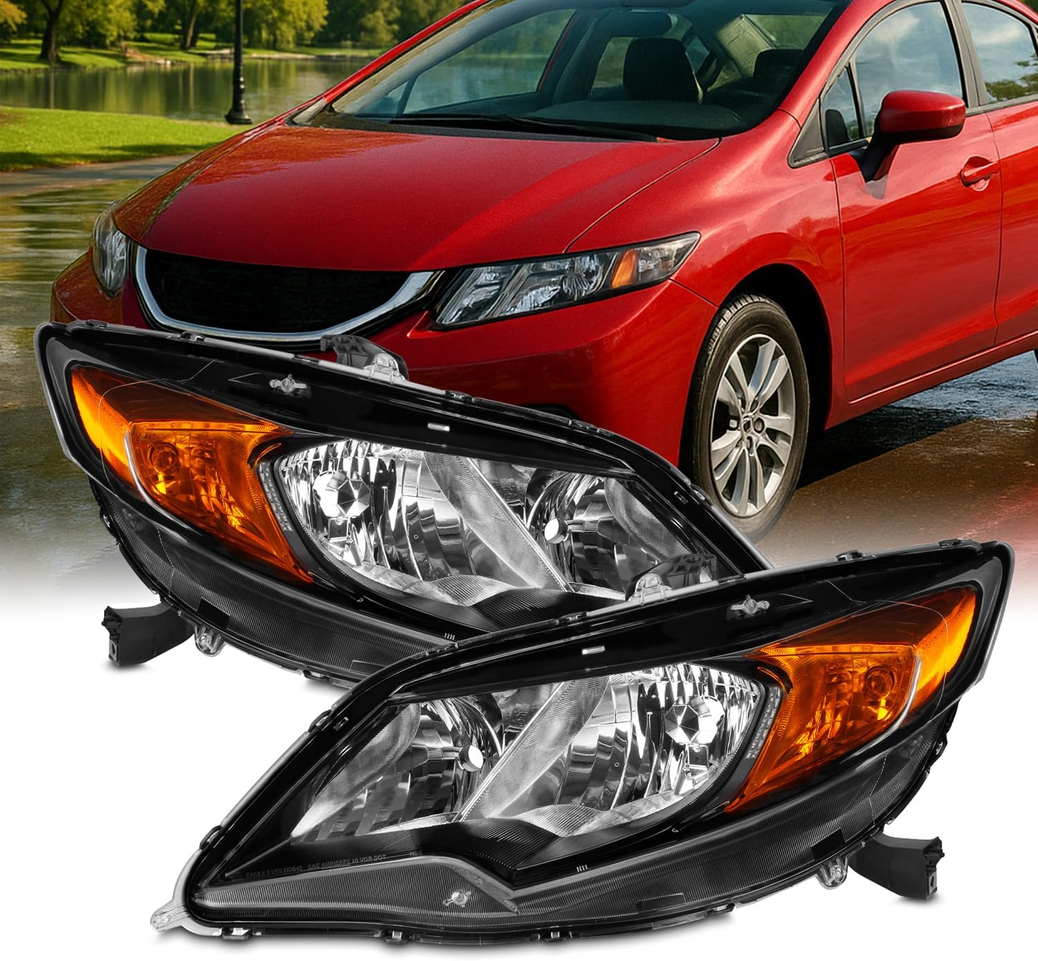 AKKON - Fit 2014-2015 Honda Civic Coupe 14-15 OE Style Halogen Type Headlight Headlamp Black Driver Left Side