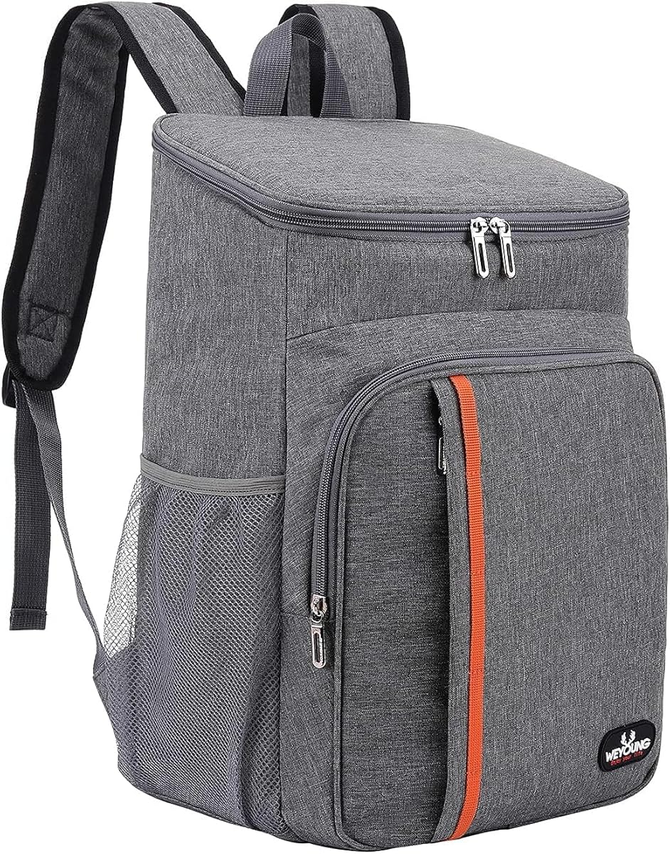 28L Kühlrucksack Thermo Rucksack Picknickrucksack Kühltasche Groß Isoliert Cooler Bag Männer Frauen für Picknick/BBQs/Camping/Ausflügen/Einkaufen (A. Grau)