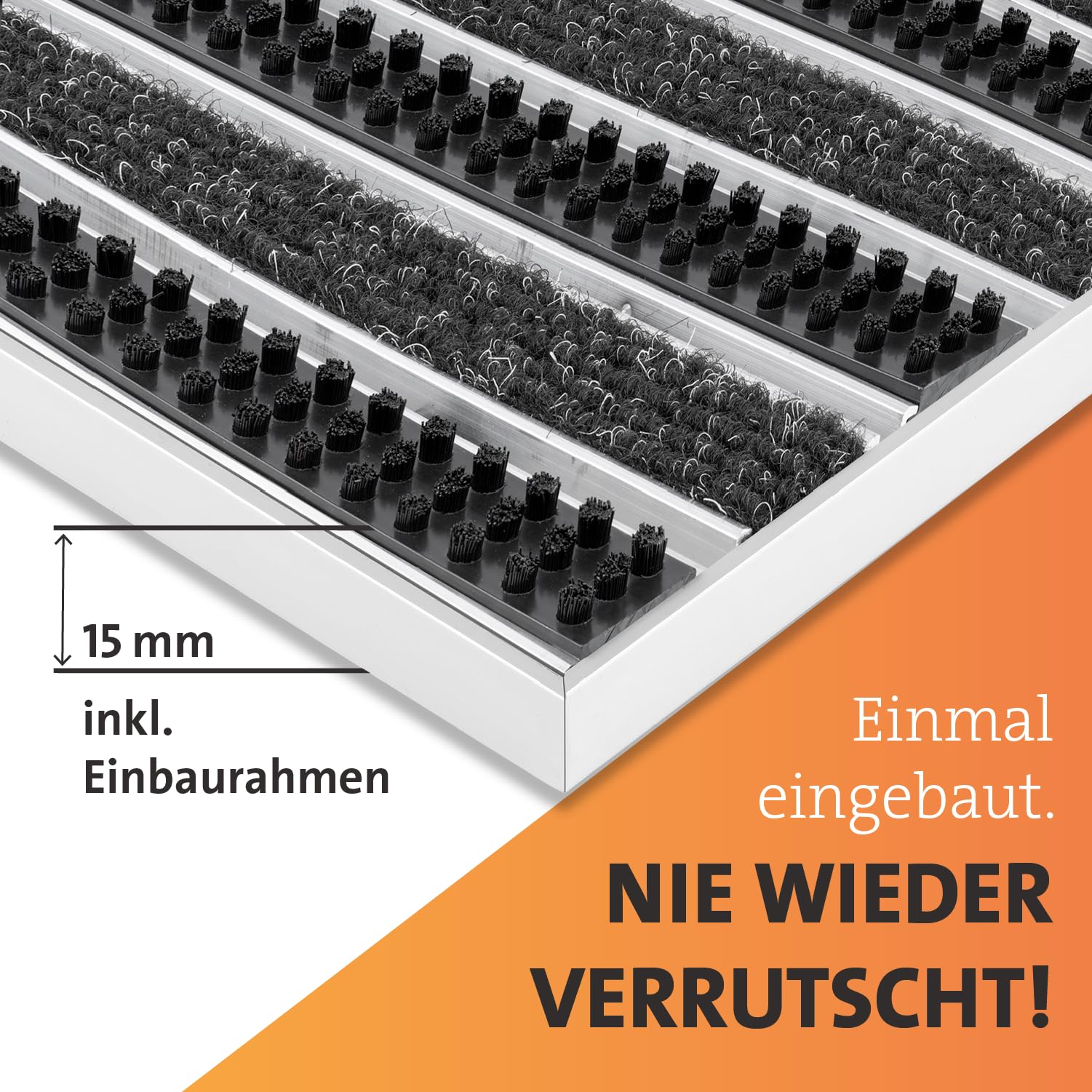 Eingangsmatte für Innen & Außen mit Bürste & Rips I Alu Türmatte in Fliesen I Einbau Fußmatte im Boden versenkt mit Rahmen Anthrazit 60 x 40 cm