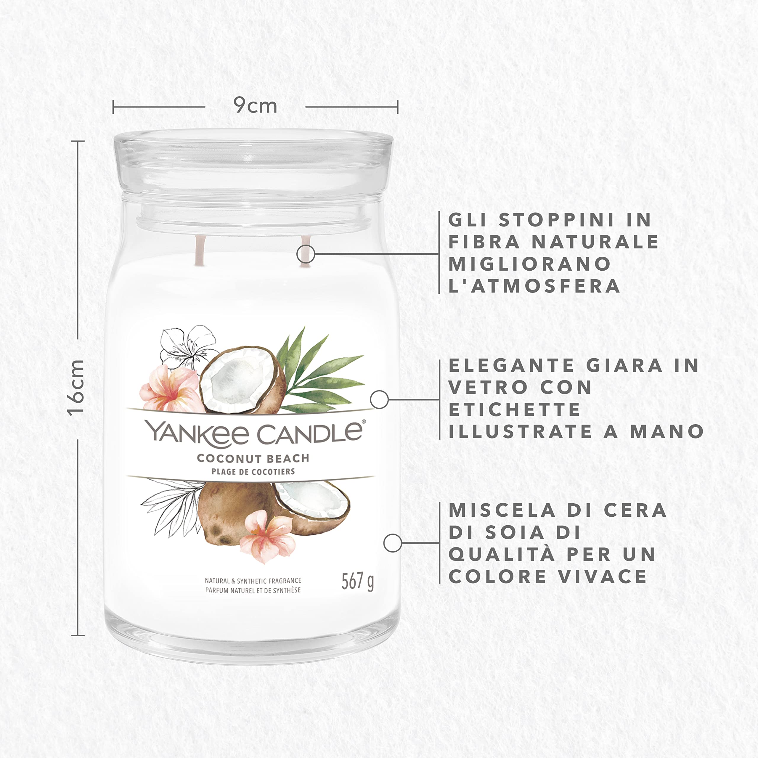 Yankee Candle Signature Candela Profumata, Cocco in Spiaggia in Giara Grande, Candele di Miscela di Cera di Soia Lunga Durata, Regalo per le Donne
