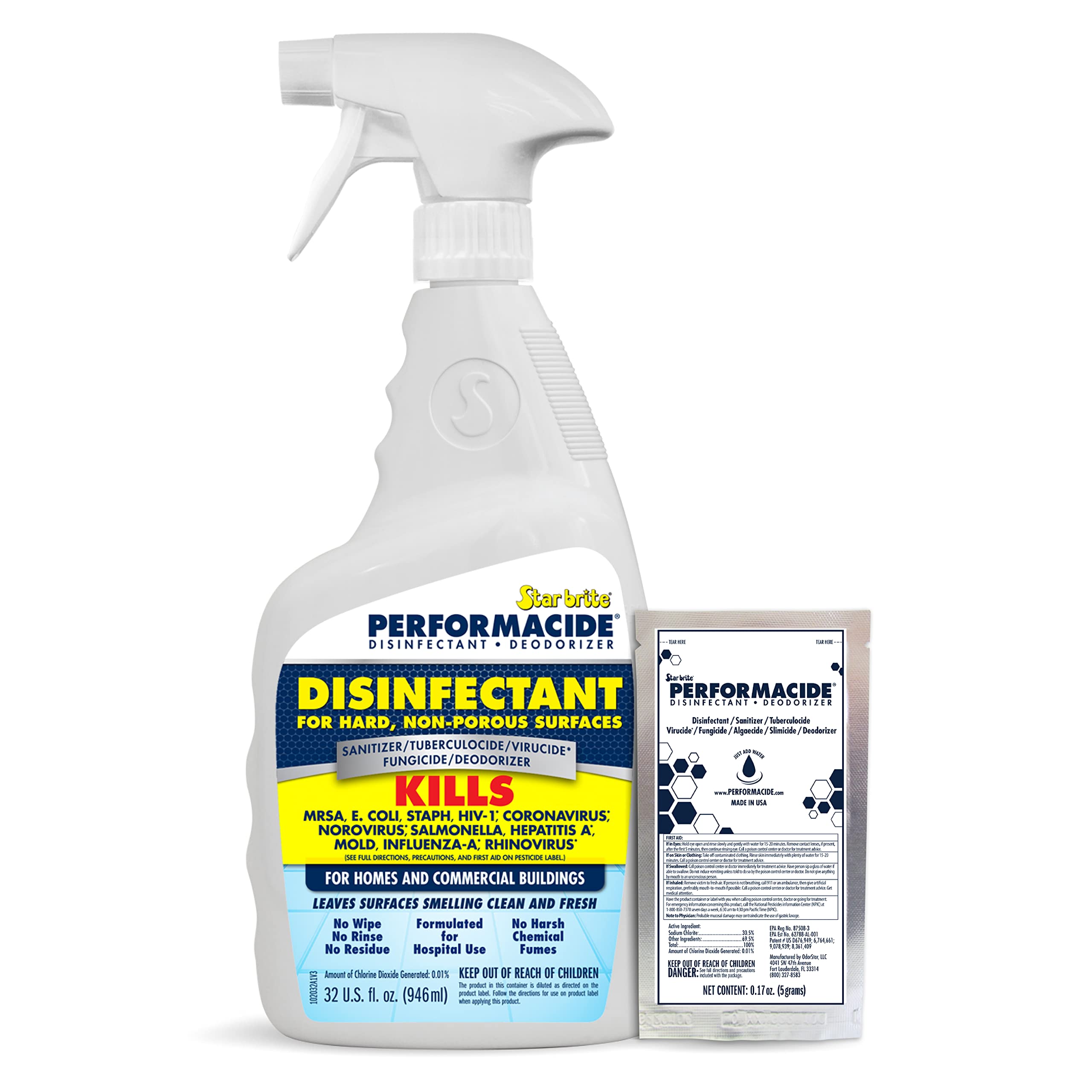 Performacide Disinfectant - Kills COVID-19 Virus in 30 Seconds - No Rinse, No Wipe, No Residue - Just Add Water - 32 OZ. Single Kit (102032)
