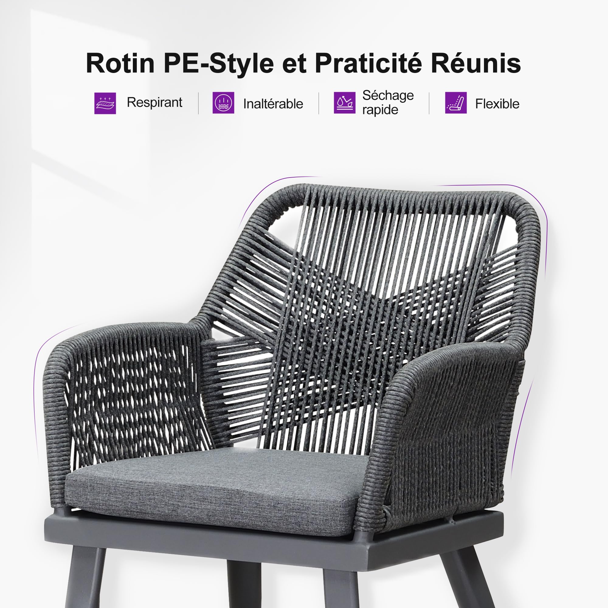 PURPLE LEAF Salon de Jardin Exterieur 10 Personnes Alu Assise Confortable | Entretien facile, Séchage rapide, Installation rapide, Ensemble table et chaises de jardin, Coussins inclus, Respirant, Patio